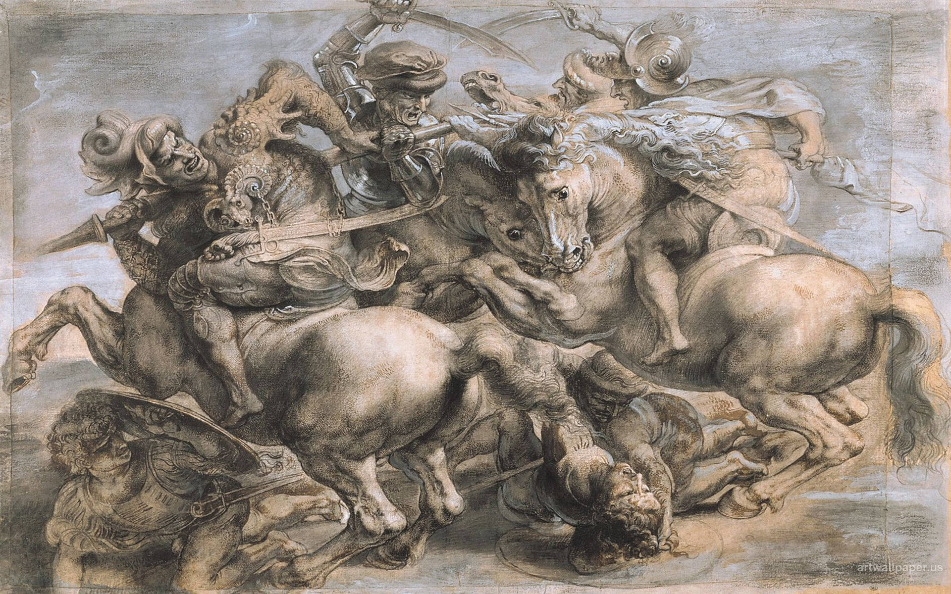 Leonardoda Vinci Slaget Vid Anghiari. Wallpaper
