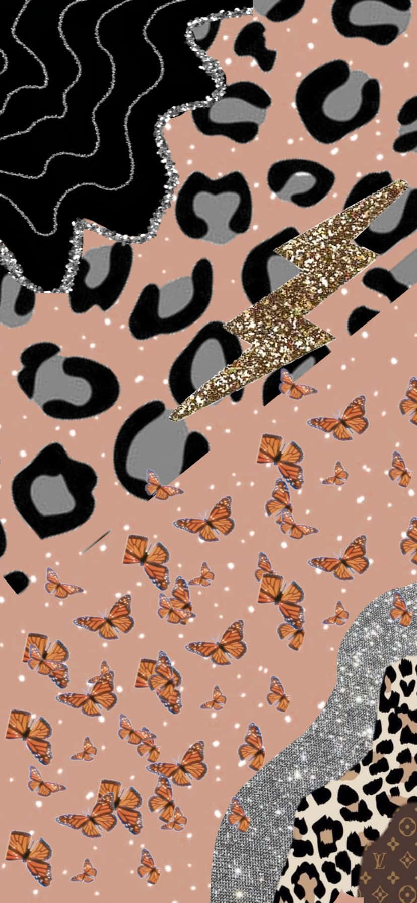 Leopard Butterfly Glitter Aesthetic Collage Wallpaper