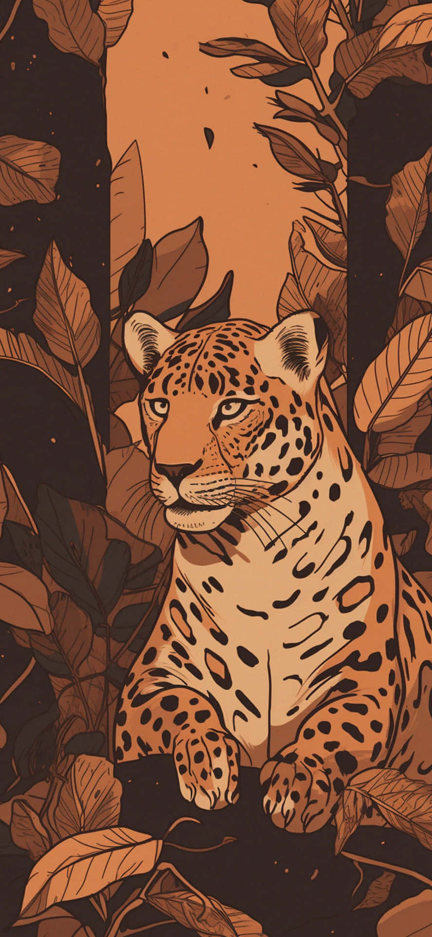 Leopard In Autumn Leaves Artwork Wallpaper