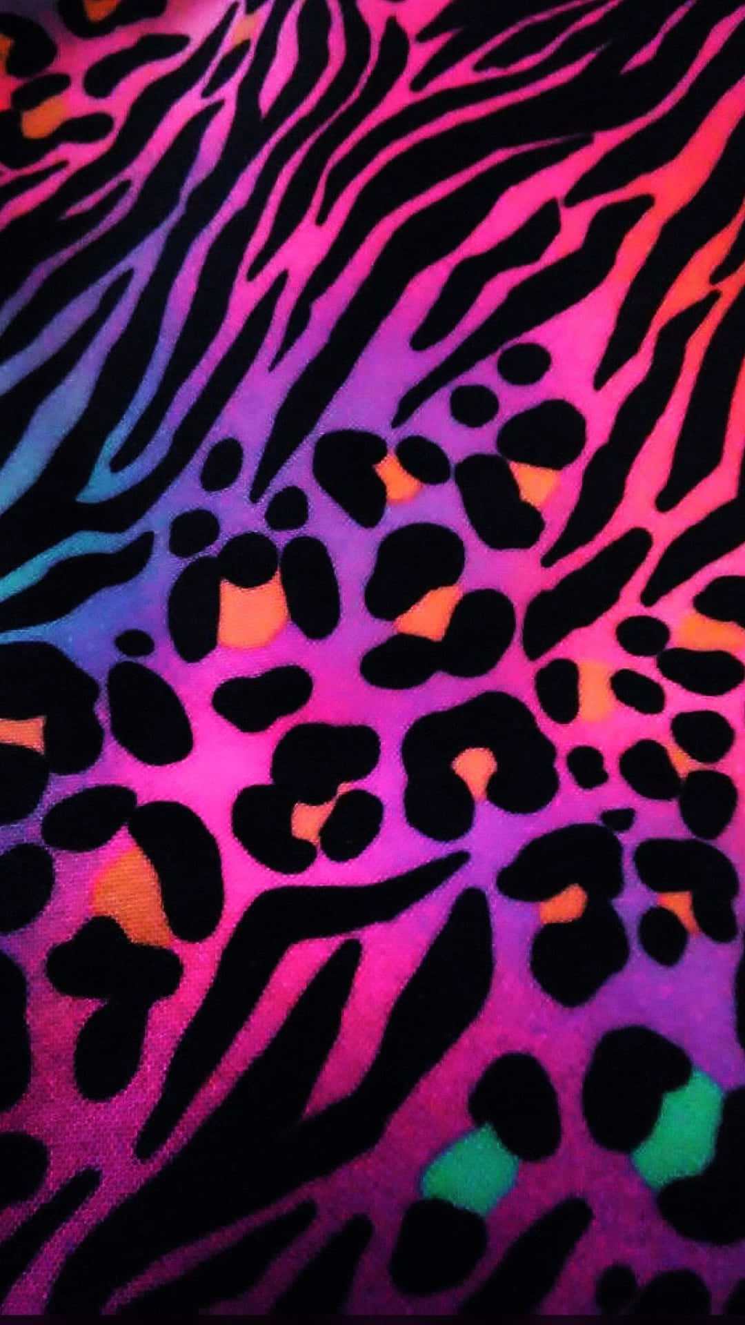 Et farverigt zebraprint tapet med neonlys Wallpaper