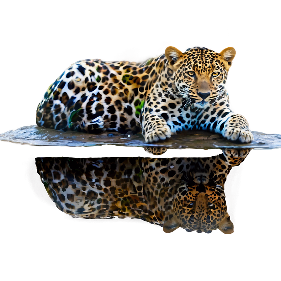 Leopard Reflection In Water Png 06112024 PNG