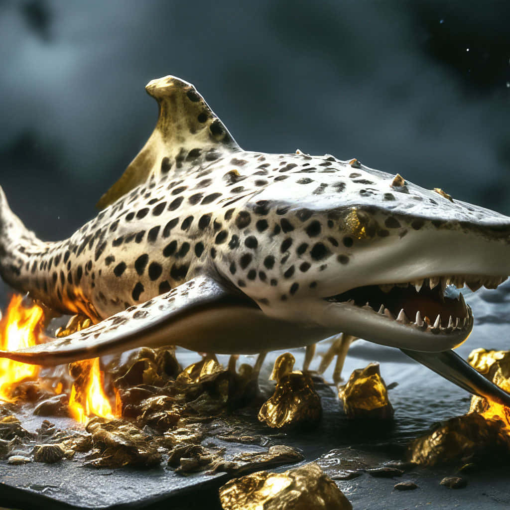 Leopard Shark Over Golden Nuggets Wallpaper