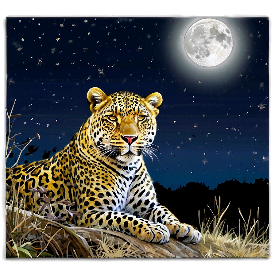 Leopard Under Moonlight Png 06112024 PNG