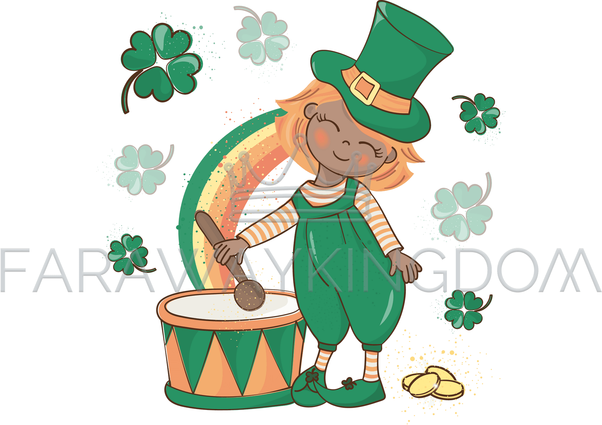 Leprechaun Girl Drumming St Patricks Day PNG