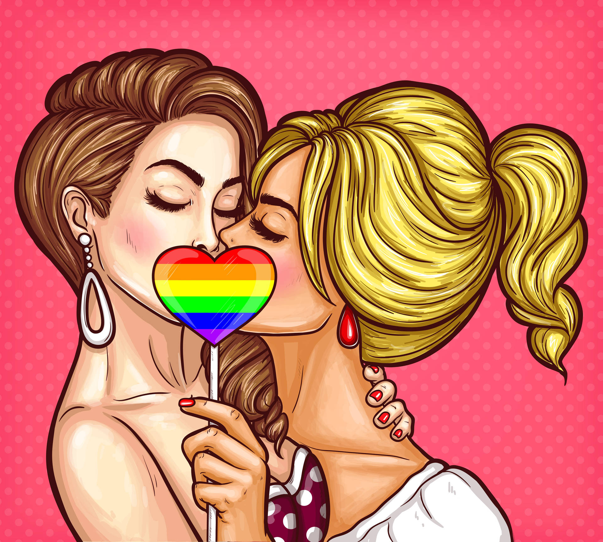 Lesbian Aesthetic Heart Pop Art Wallpaper
