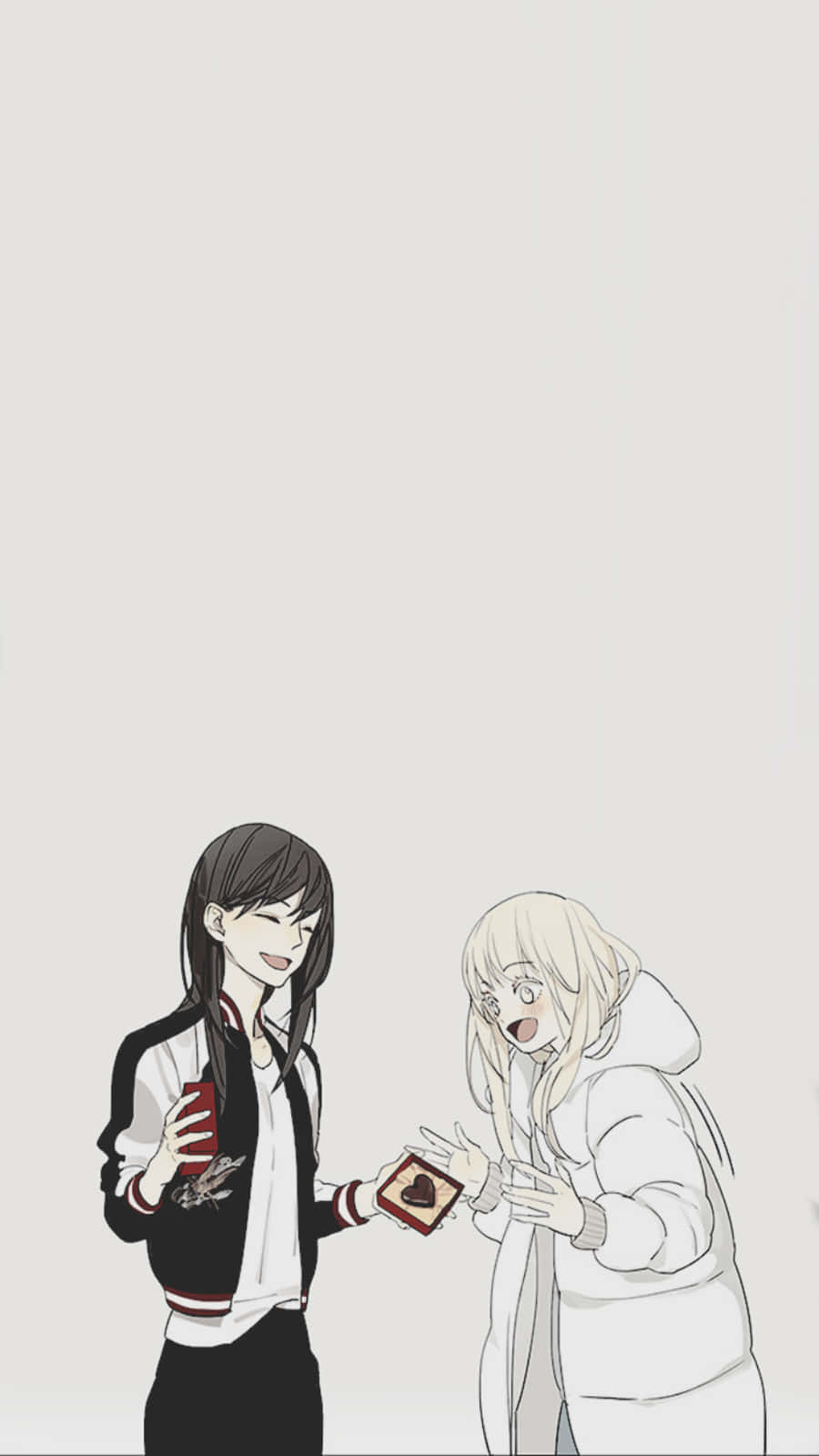 To anime piger, der deler et romantisk øjeblik. Wallpaper