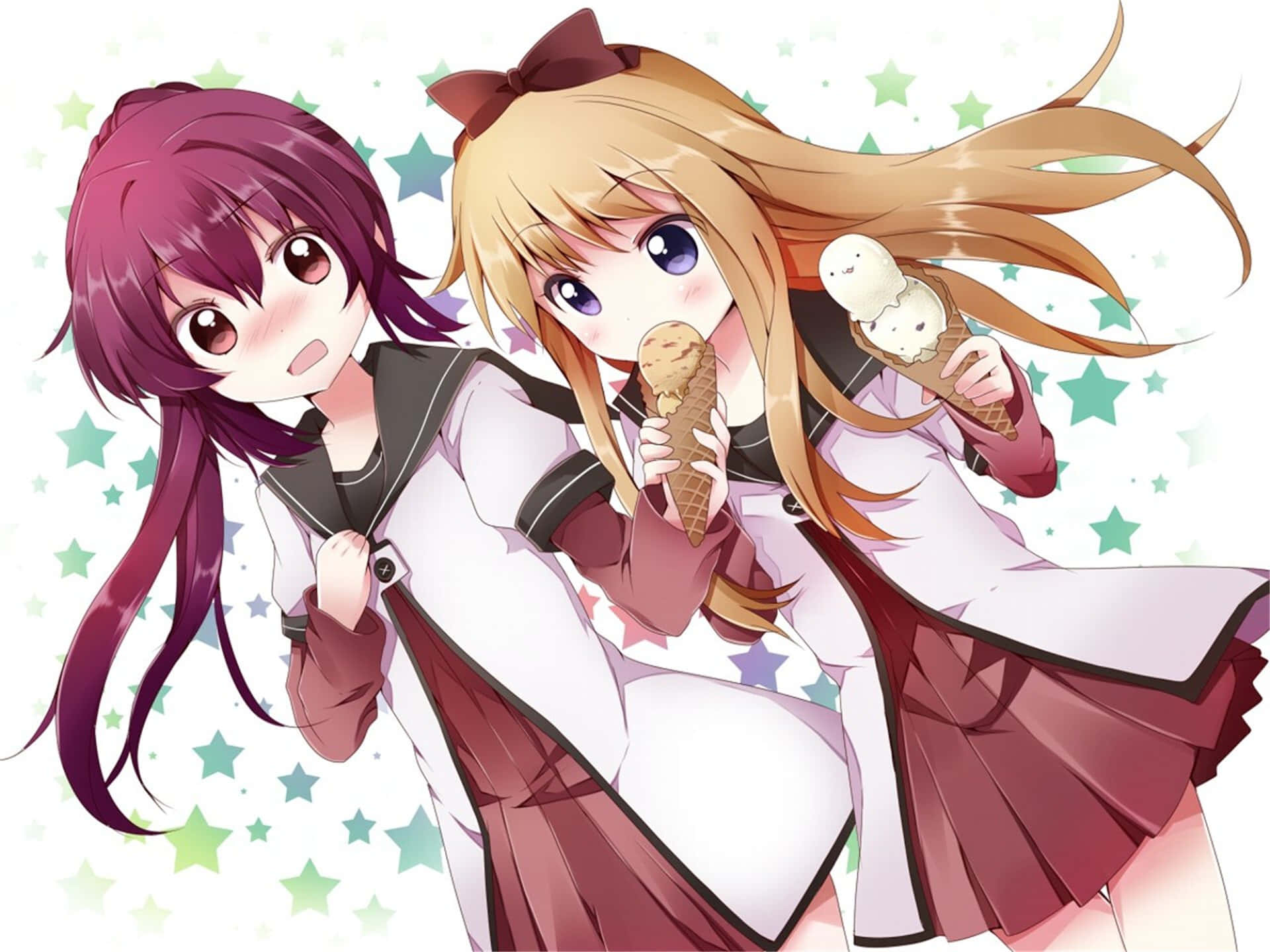 Two Anime Girls Holding Ice Cream Cones Wallpaper