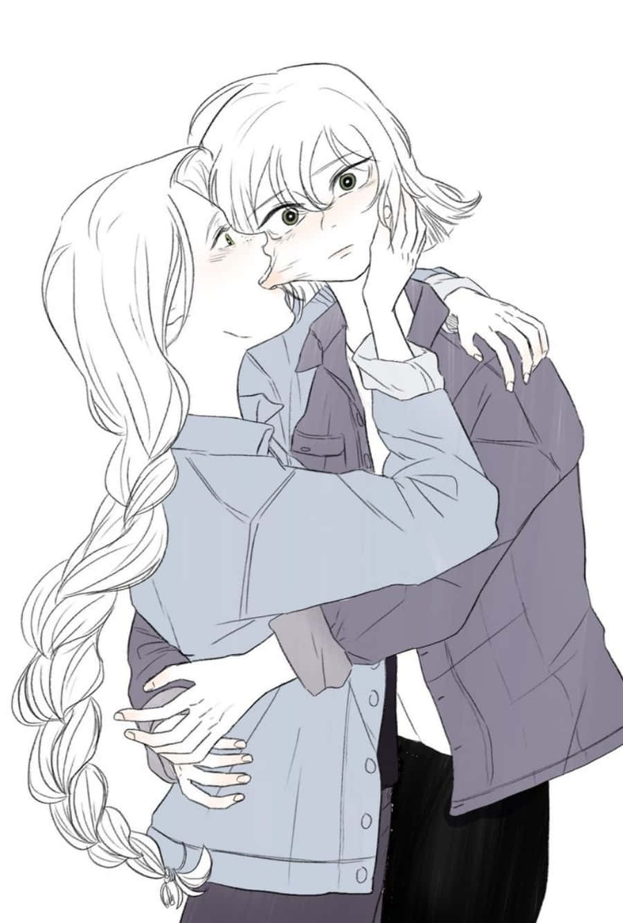 Lesbian Anime Cheek Kiss Wallpaper