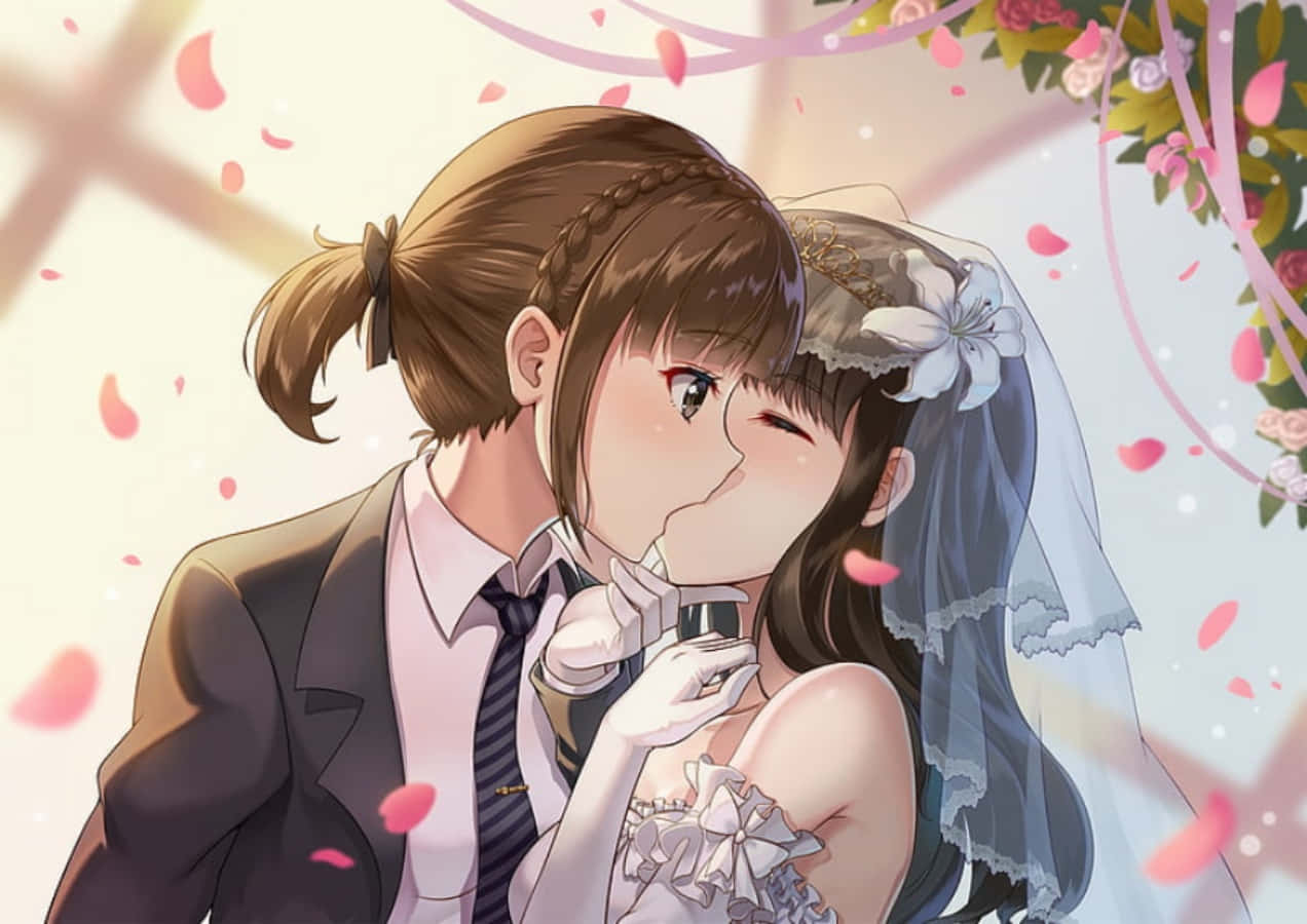 Lesbian Anime Couple Married Kiss Wallpaper