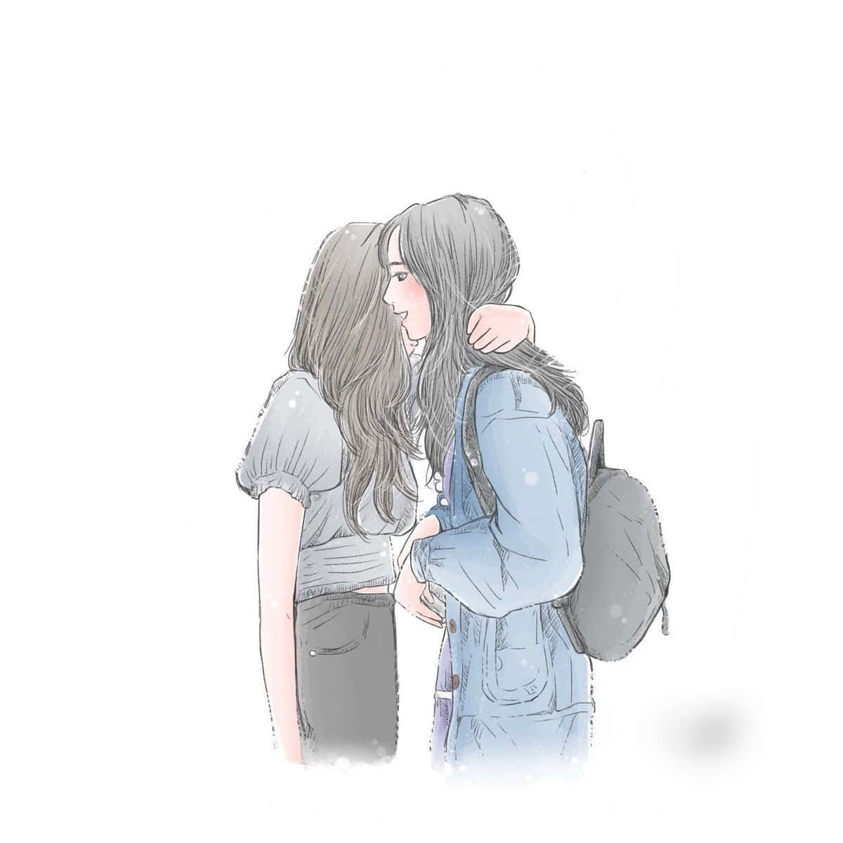 Download Lesbian Anime Drawing Hugging Wallpaper 
