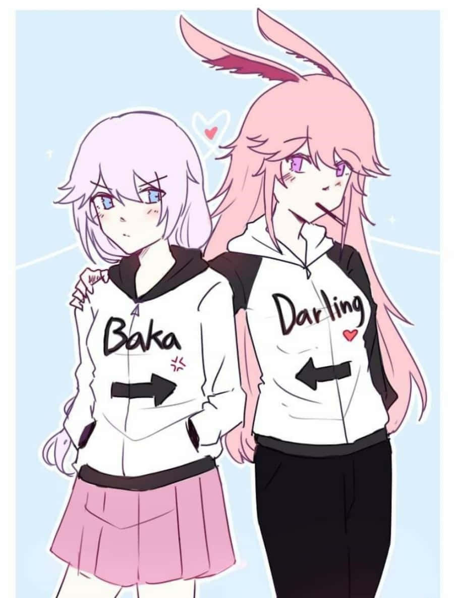 Lesbian Anime Cute Pink Hoodie Wallpaper