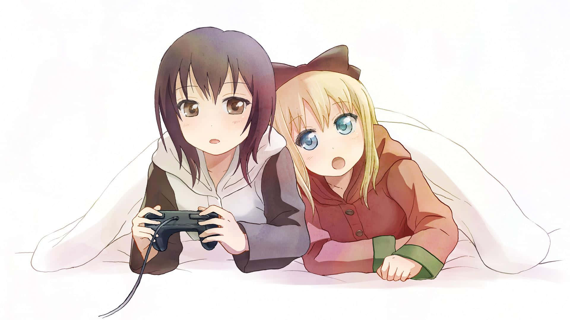 Lesbian Anime Playing Video Games Wallpaper