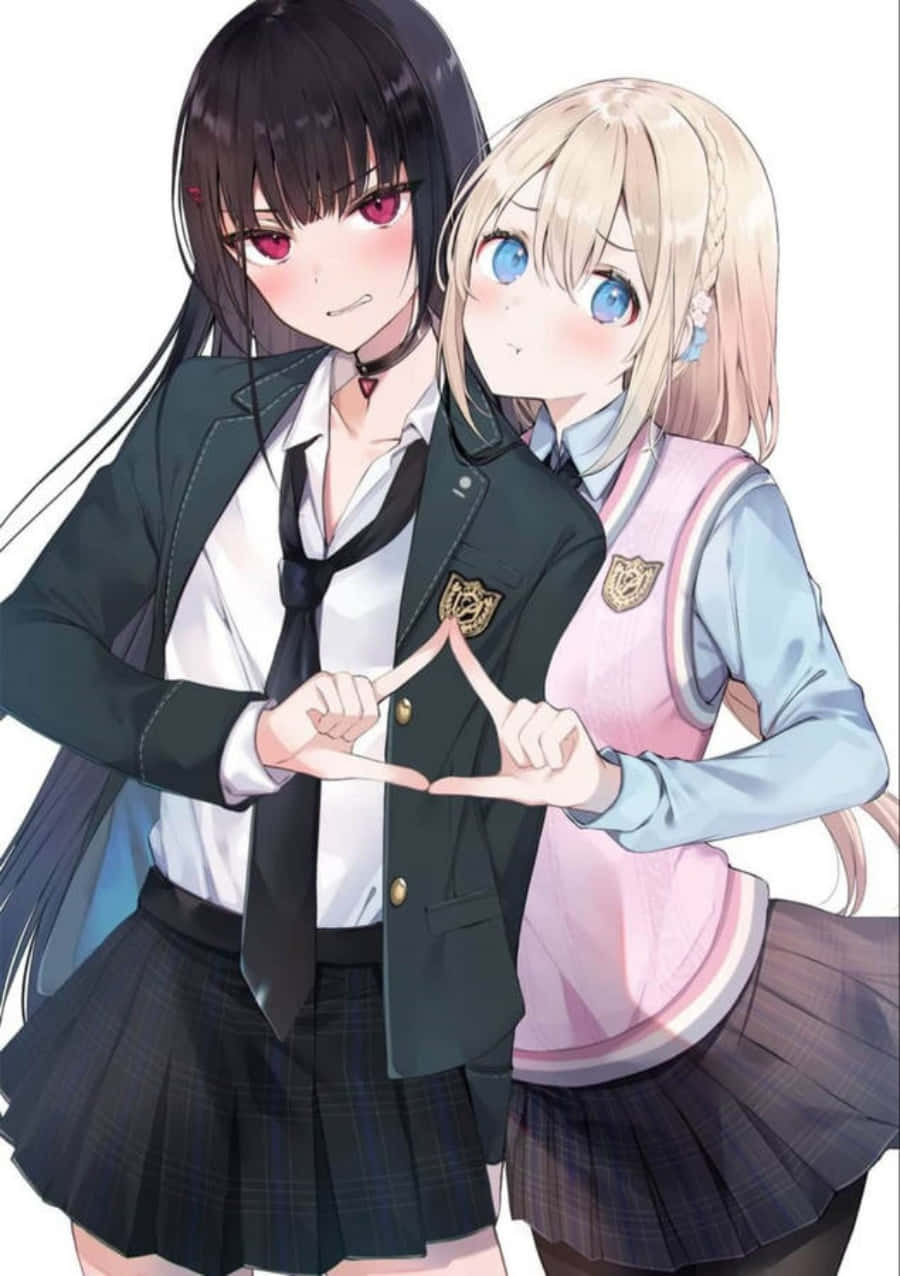 Tvåkvinnor Som Njuter Av Lesbisk Anime. Wallpaper