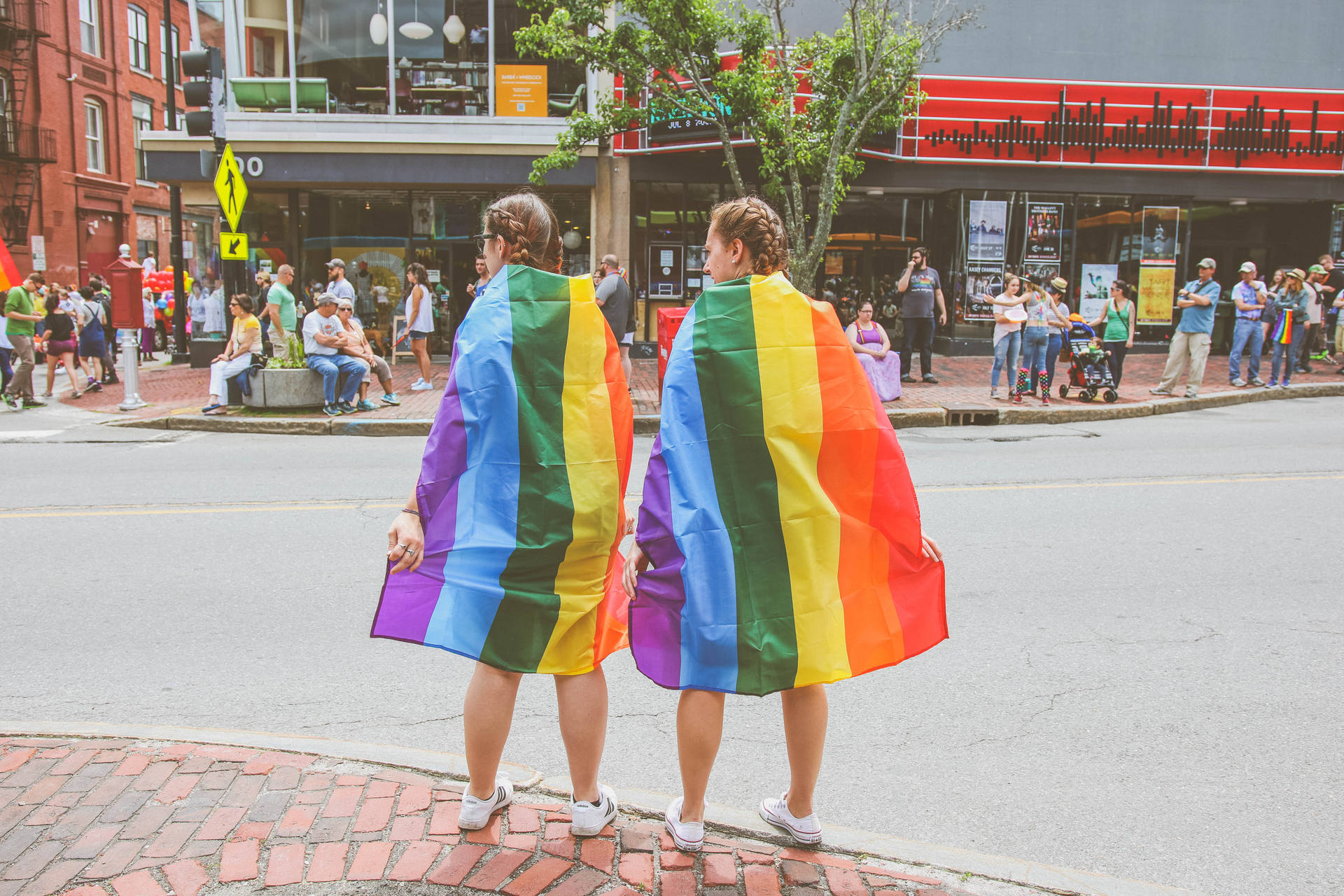 Lesbian Gay Couple Wearing Flags Picture