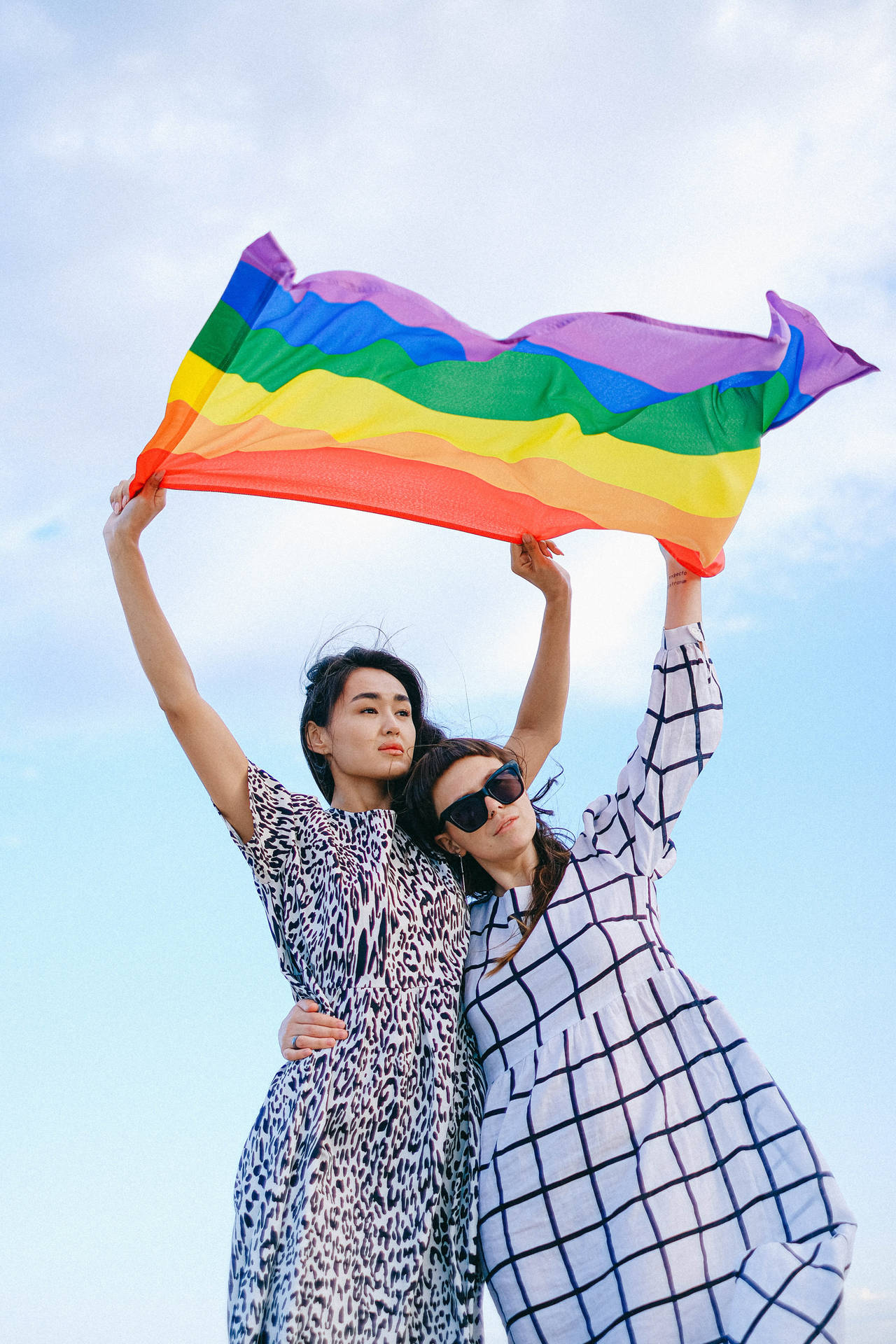 Lesbischesmädchen-paar Mit Fahne. Wallpaper