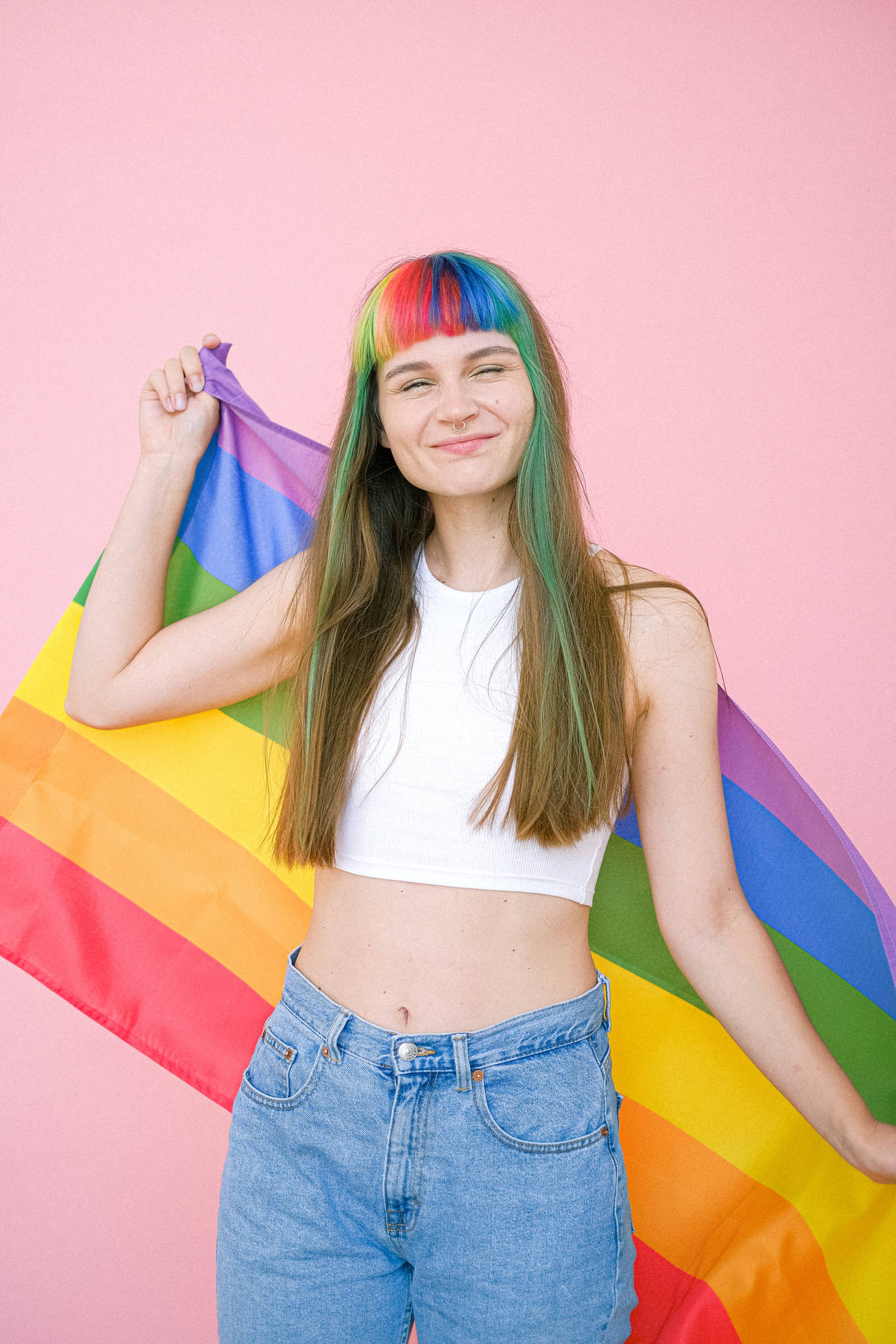 Lesbian Girl With Rainbow Bangs Background