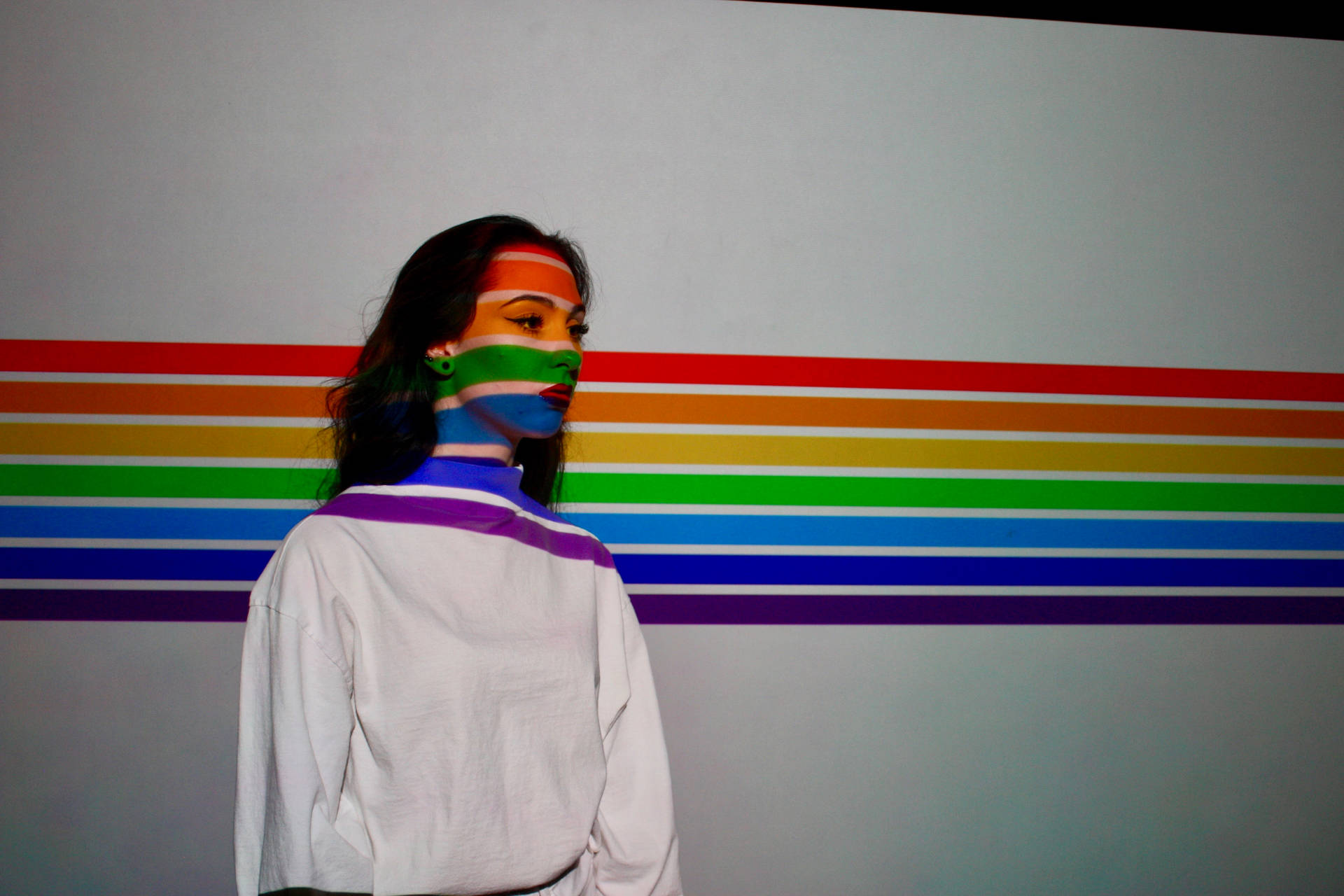 Lesbian With LGBT Color On Face Wallpaper
