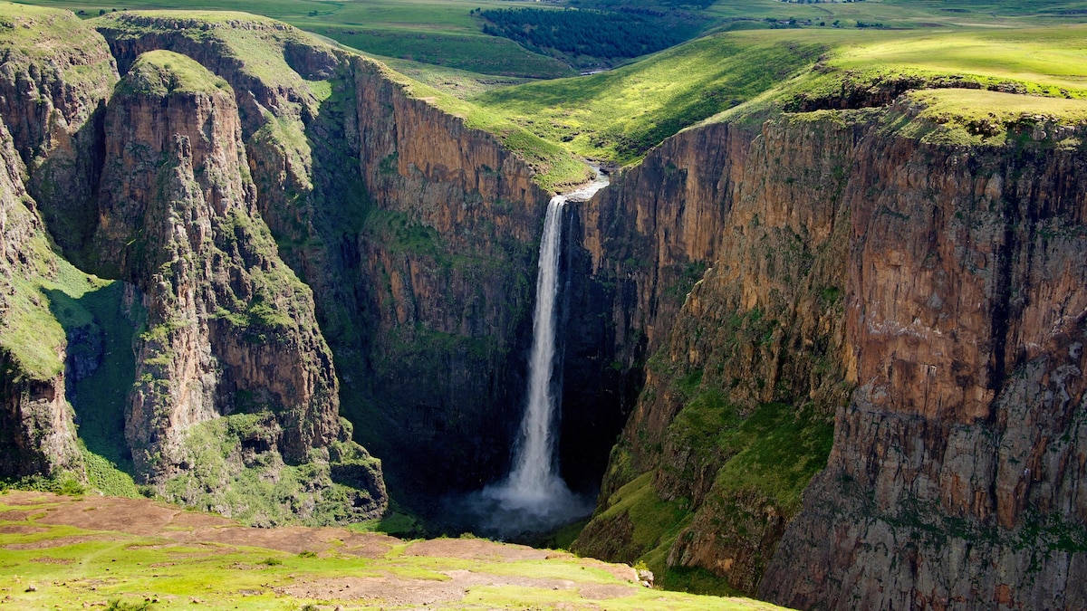 Lesotho Waterfall From Angle Wallpaper