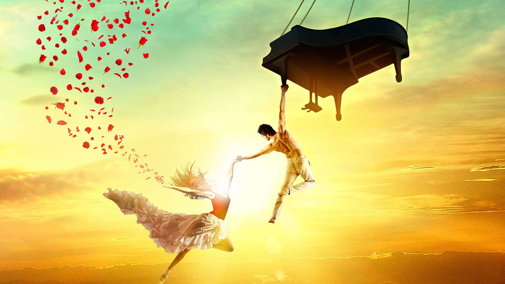 A Poster For A Ballet With Two People Flying In The Air Wallpaper