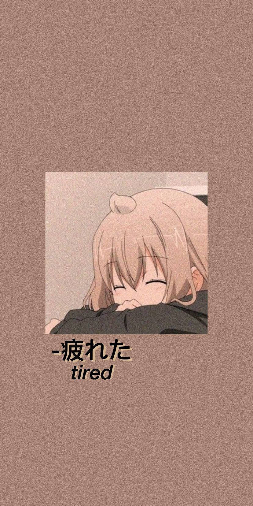 Træt Anime Pige Sovende På en Pude Wallpaper