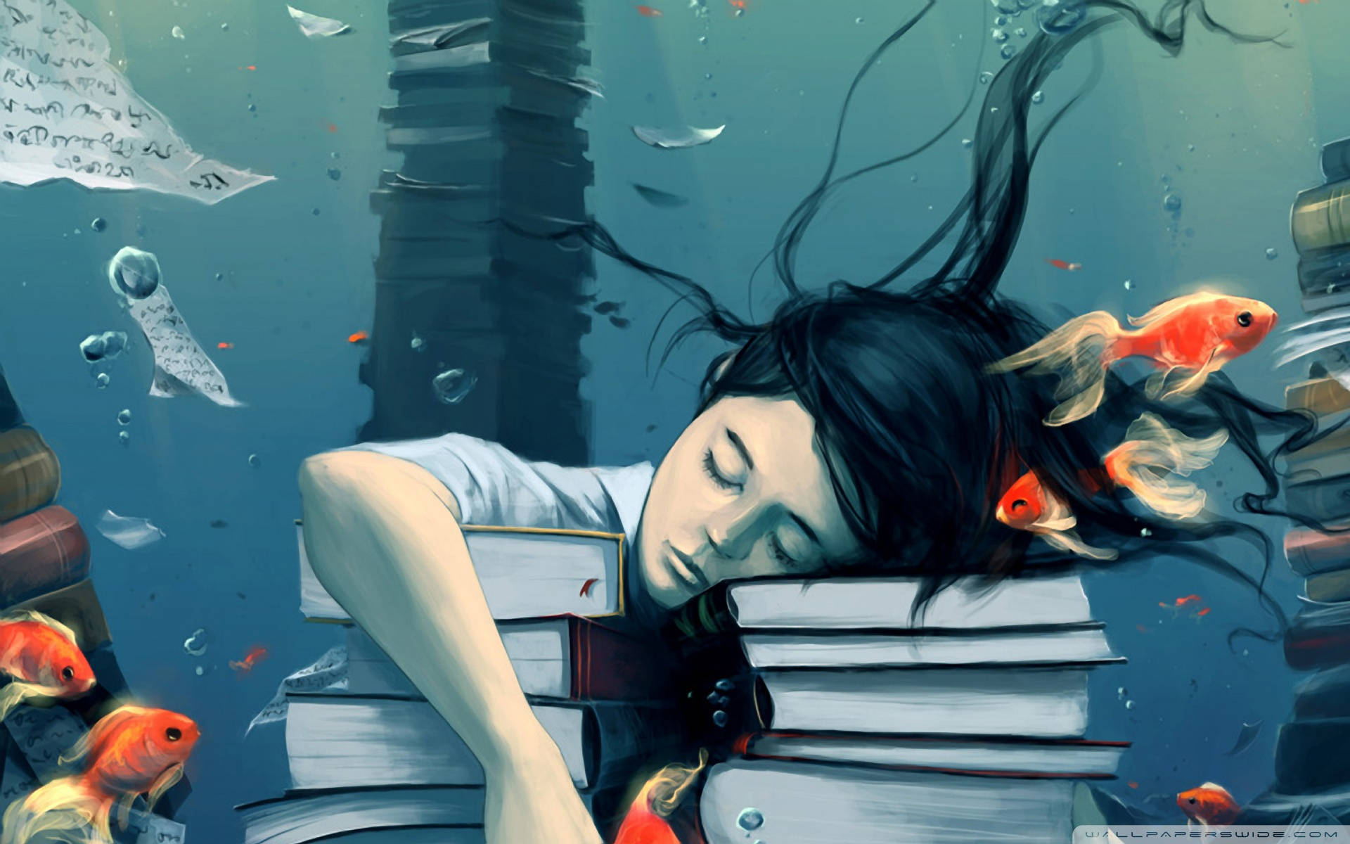 Lethargic Underwater Girl Art Wallpaper