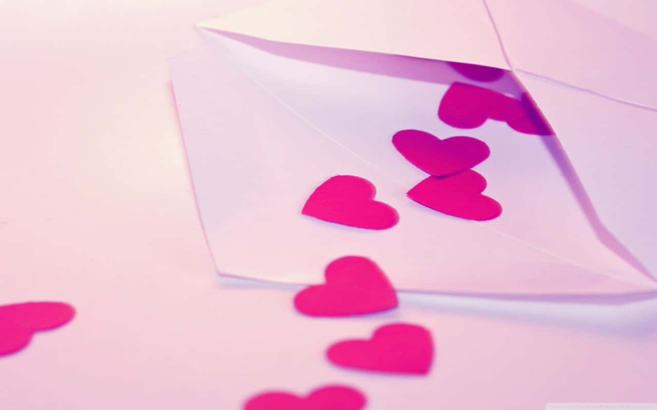 Pink Hearts Falling Out Of An Envelope