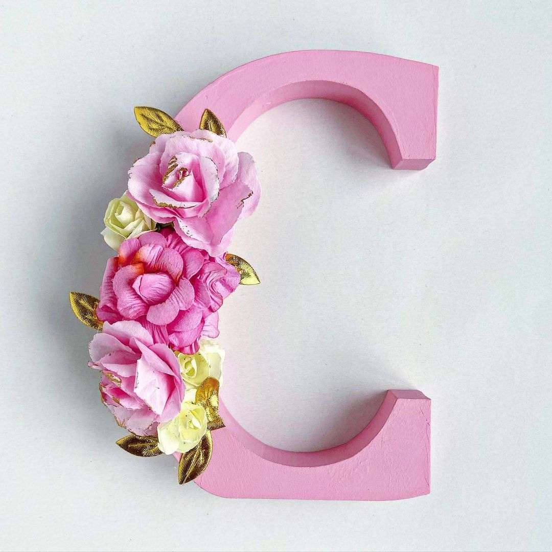 Letter C With Pink Flower Design