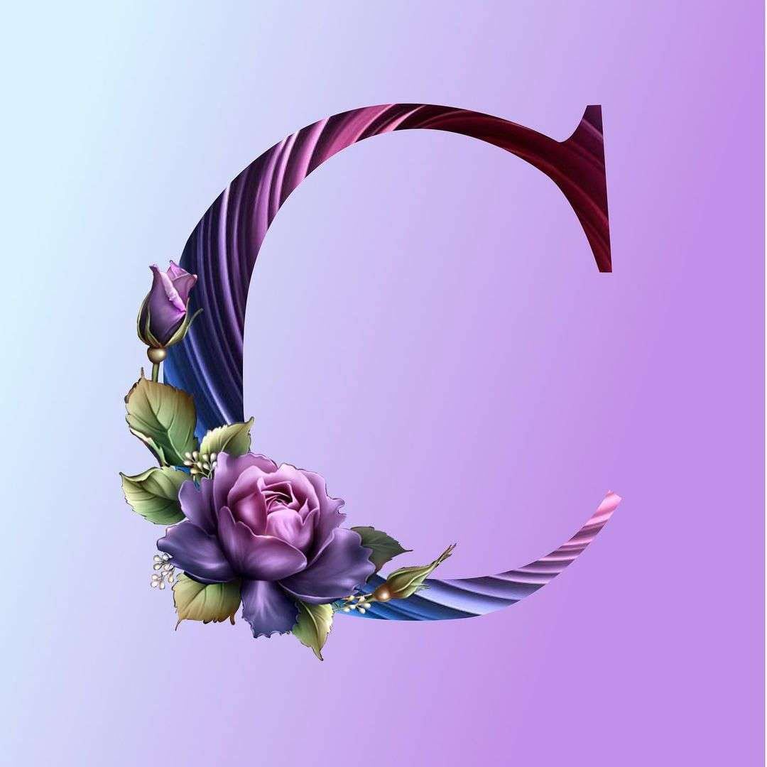 Letter C With Purple Flower