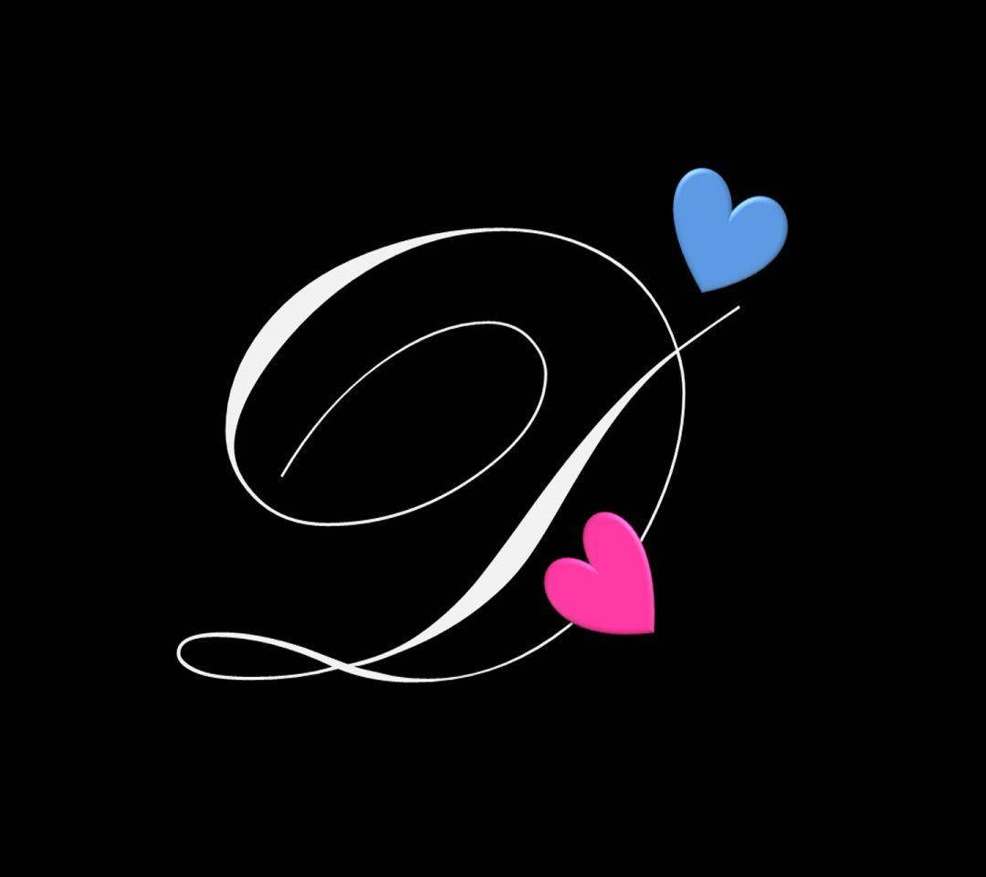 Letter D With Pink And Blue Hearts Background