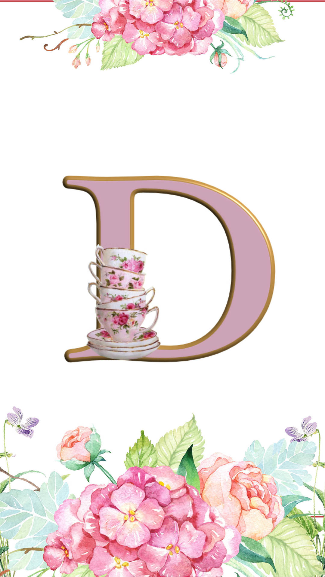Letter D With Teacups Background