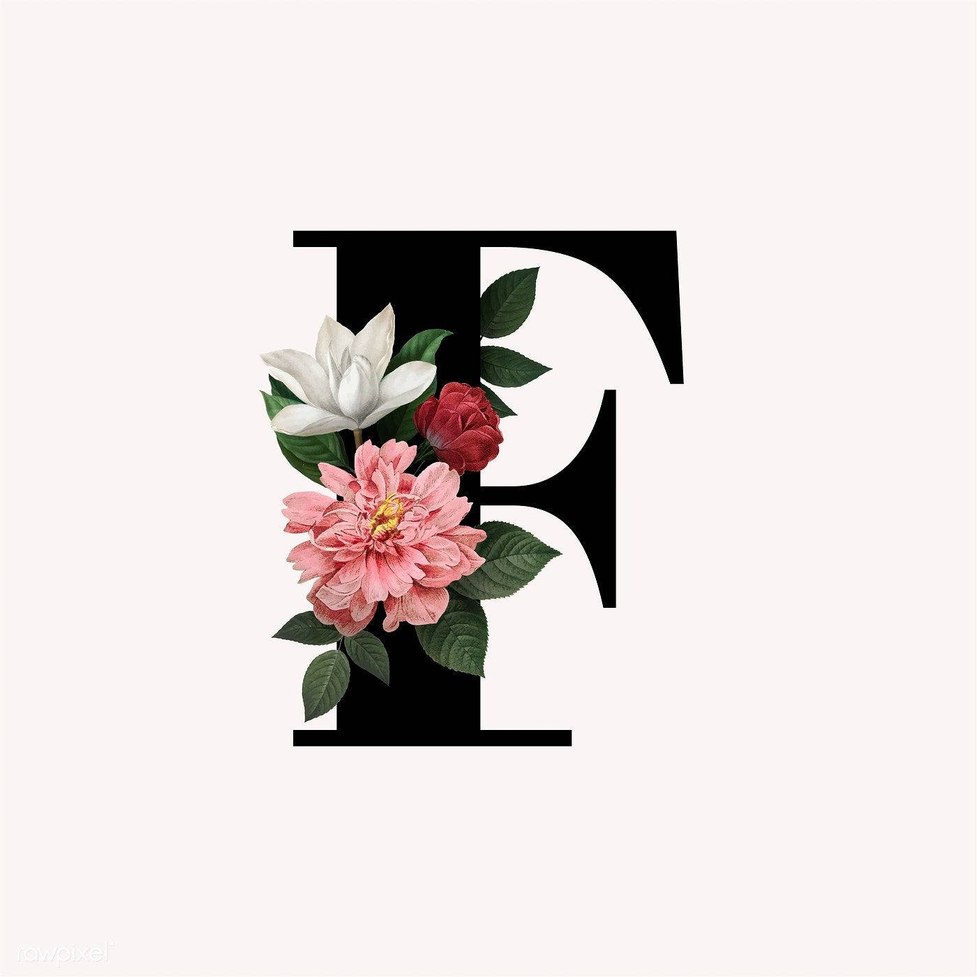 Letter F With Flower Design