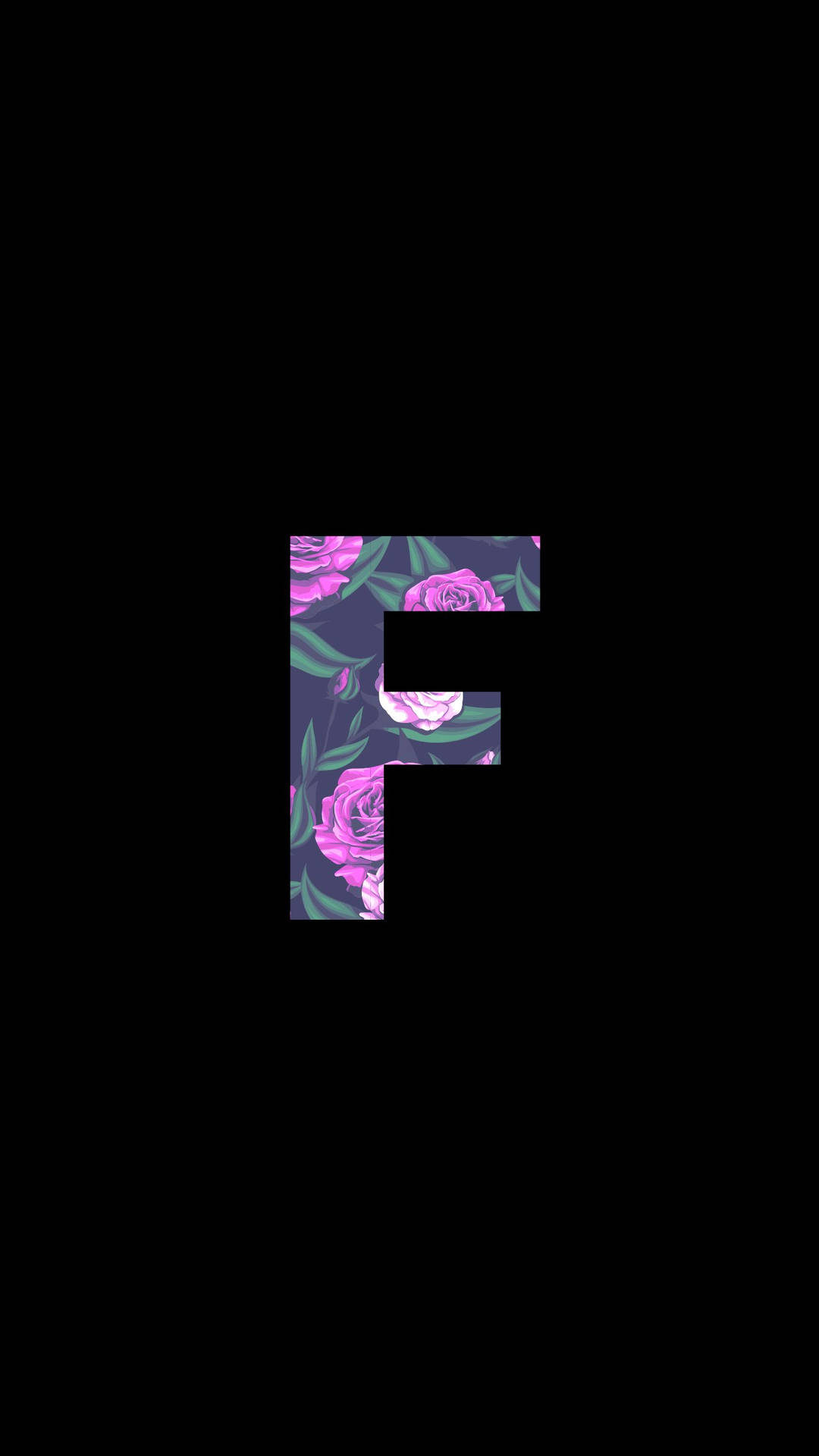 Floral ‘F’ Letter Design Against a Dark Background Wallpaper