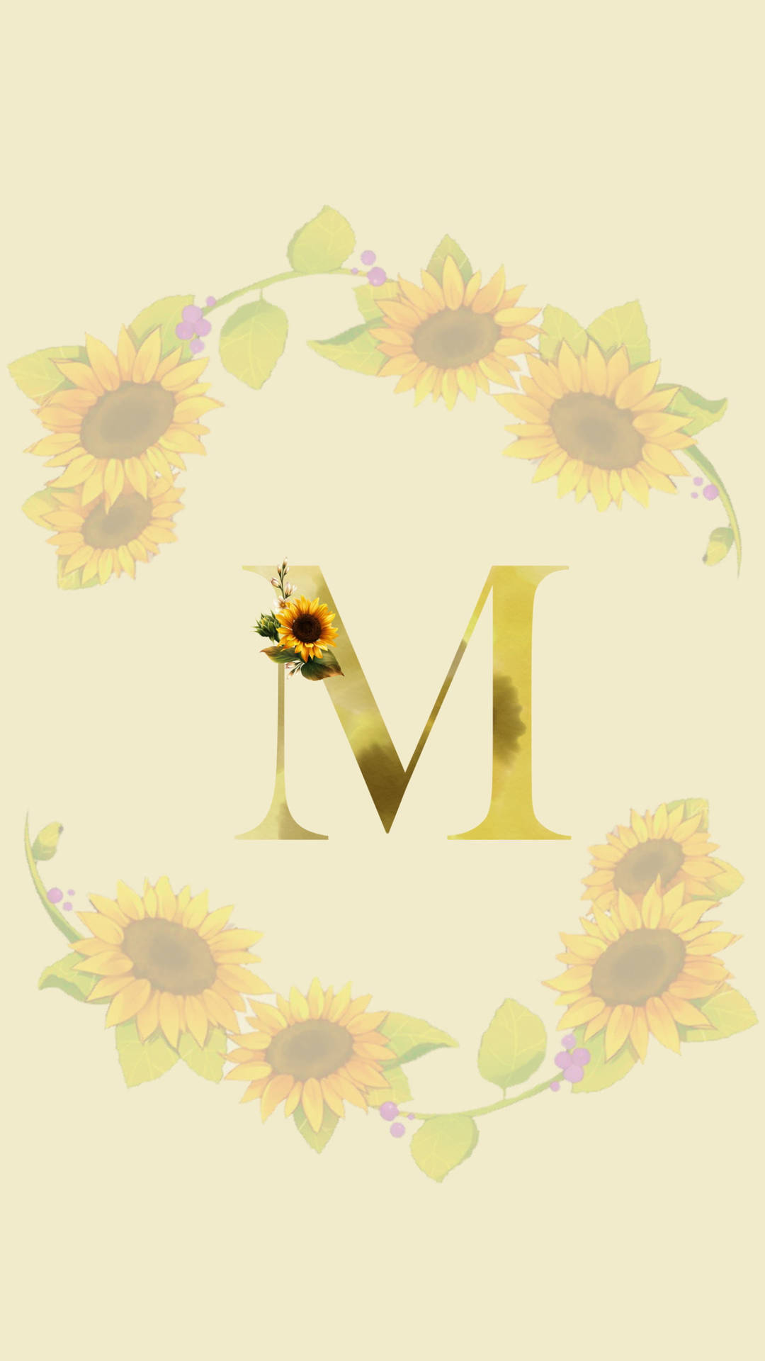 Majestic Letter M Adorned with Sunflowers Wallpaper