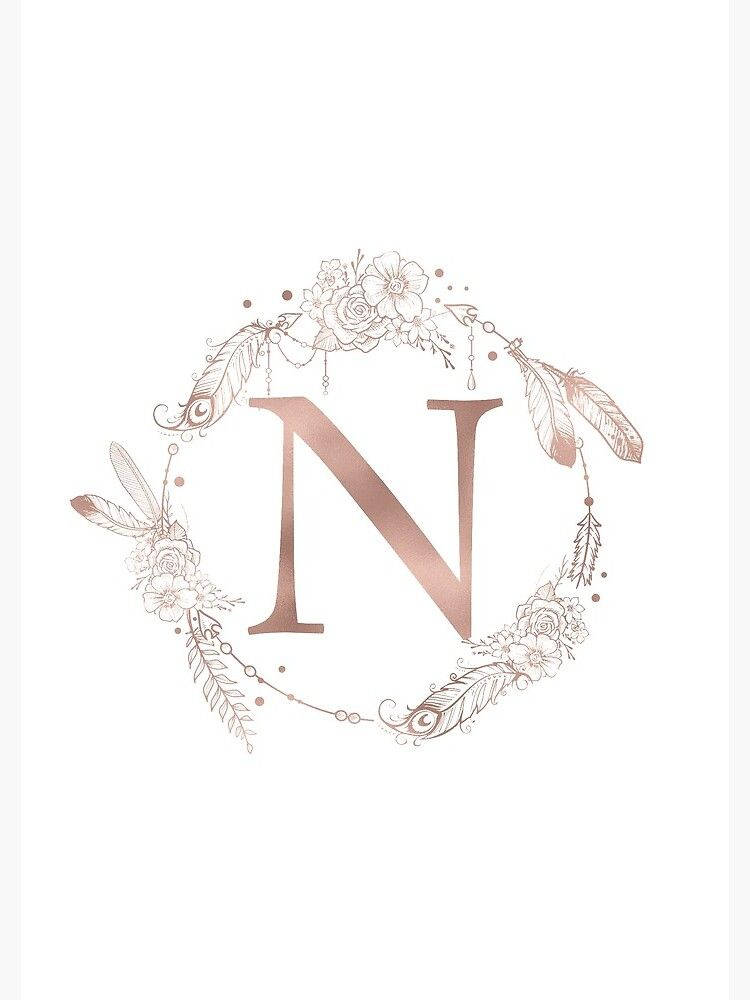 Letter N Aesthetic Flower And Feather Wallpaper