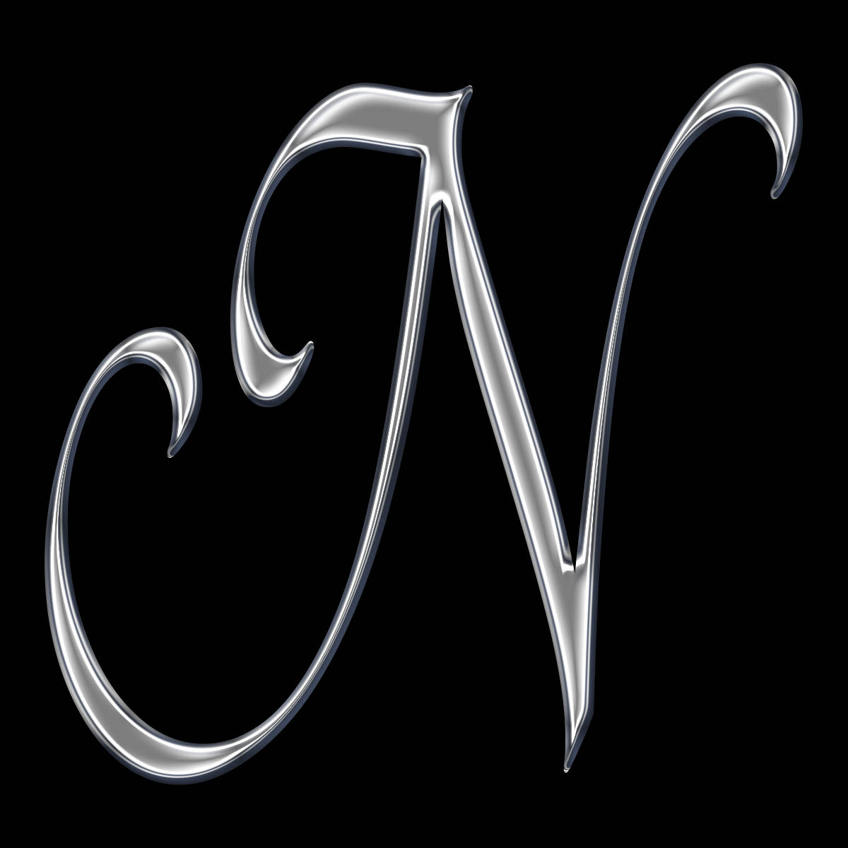 Letter N In Shiny Silver Color