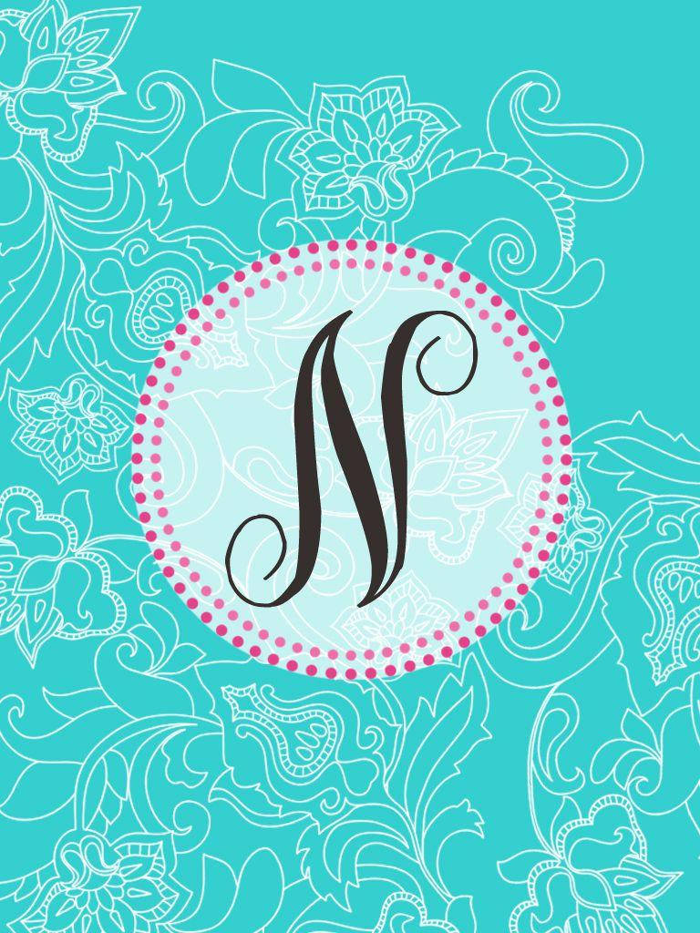 Letter N In Turquoise Floral