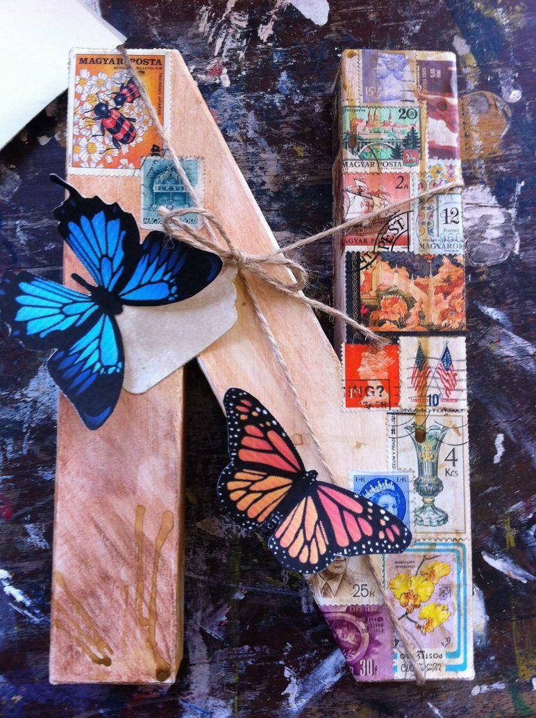 Letter N With Butterflies And Stamps Wallpaper