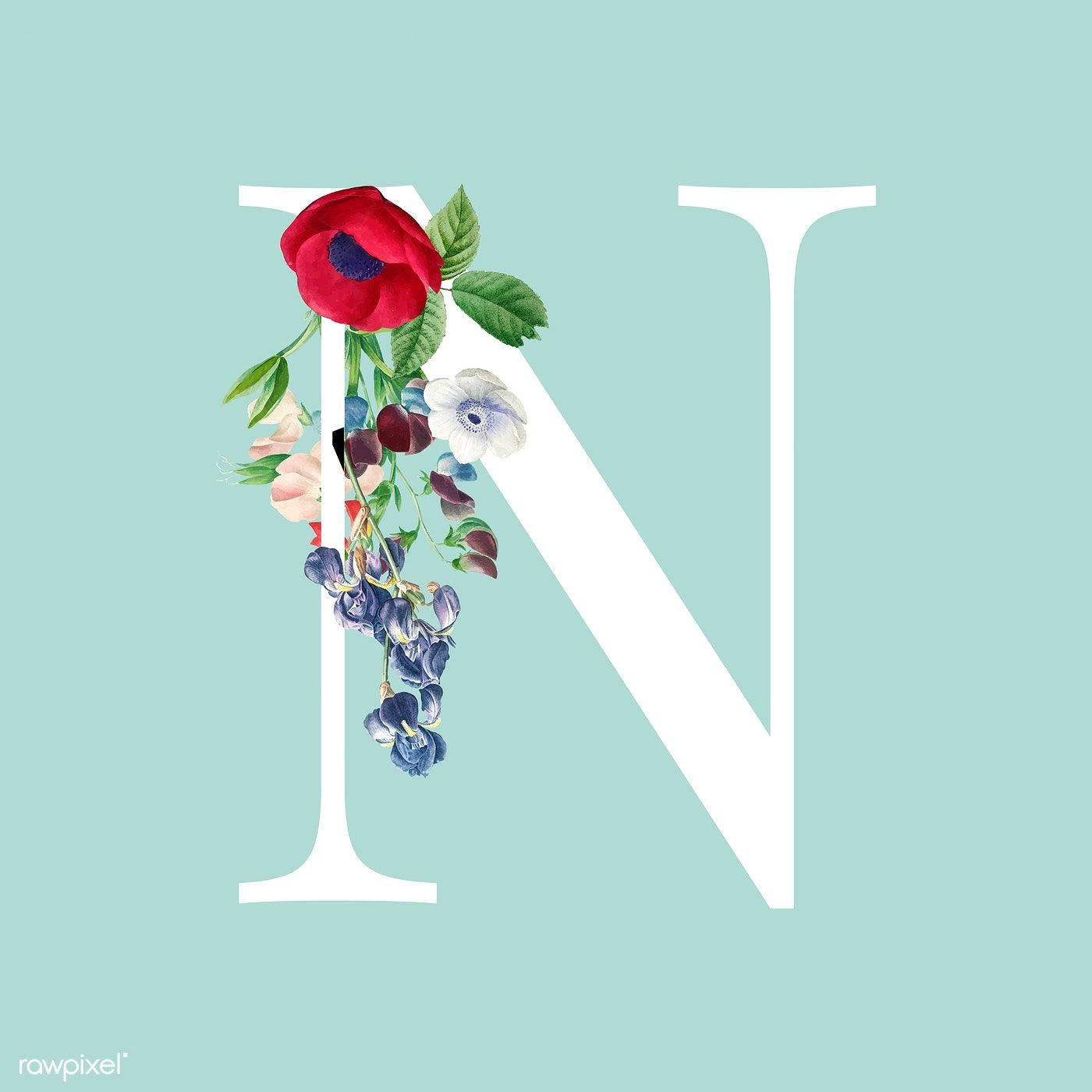 Letter N With Colorful Flower Design Wallpaper