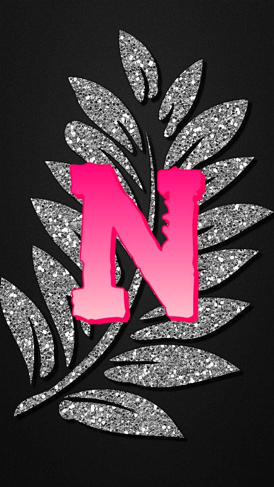 Letter N With Silver Glitter Leaves
