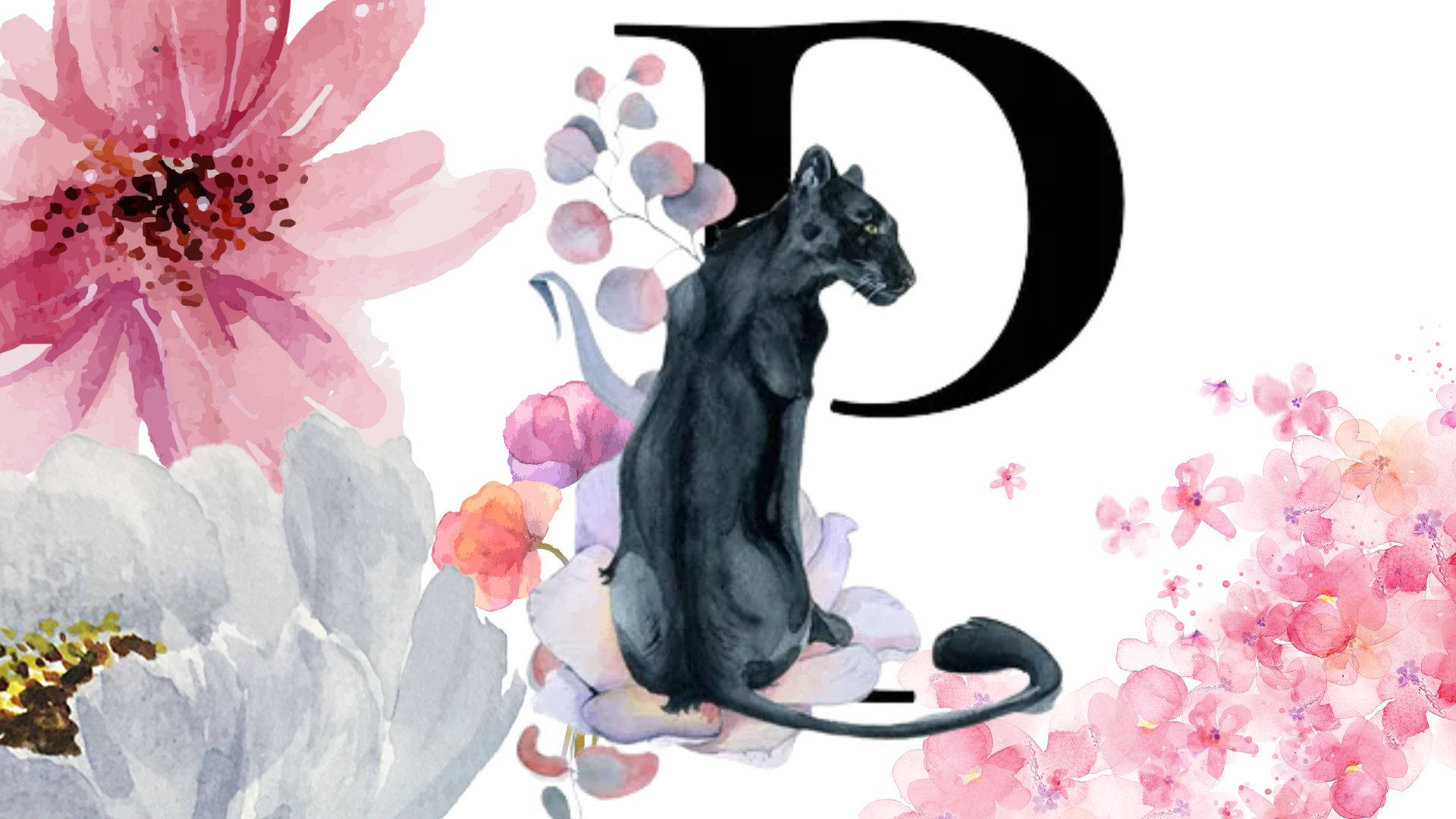 Letter P Panther And Flowers