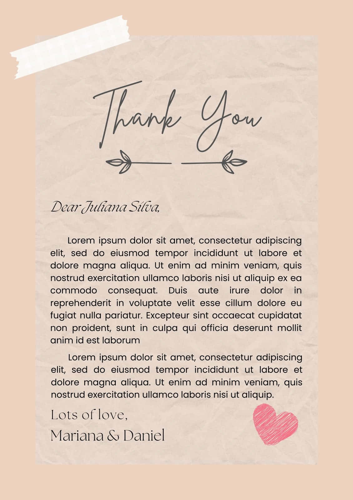 Thank You Letter Template With A Heart And A Heart