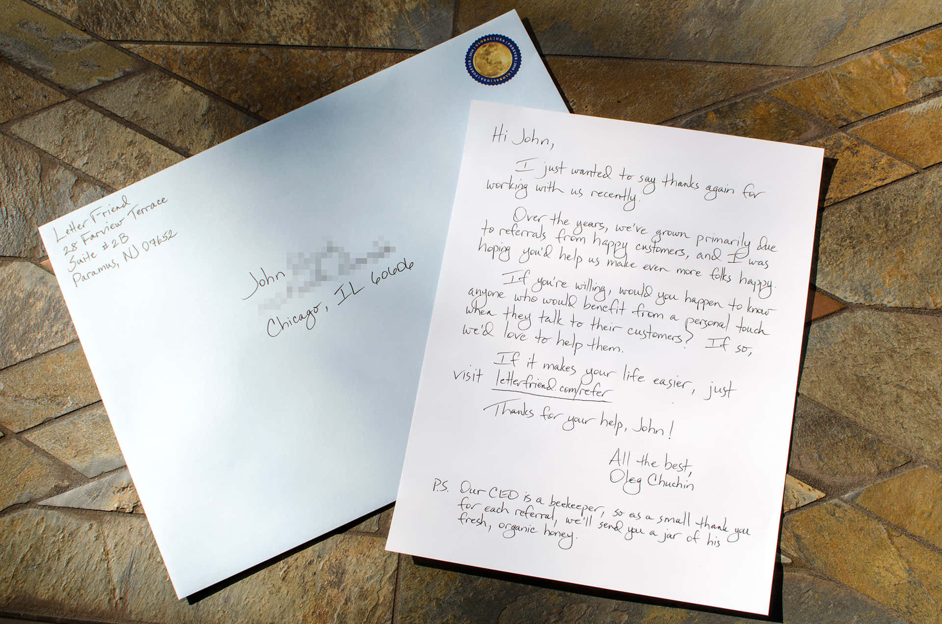 A Letter With A Handwritten Note On It
