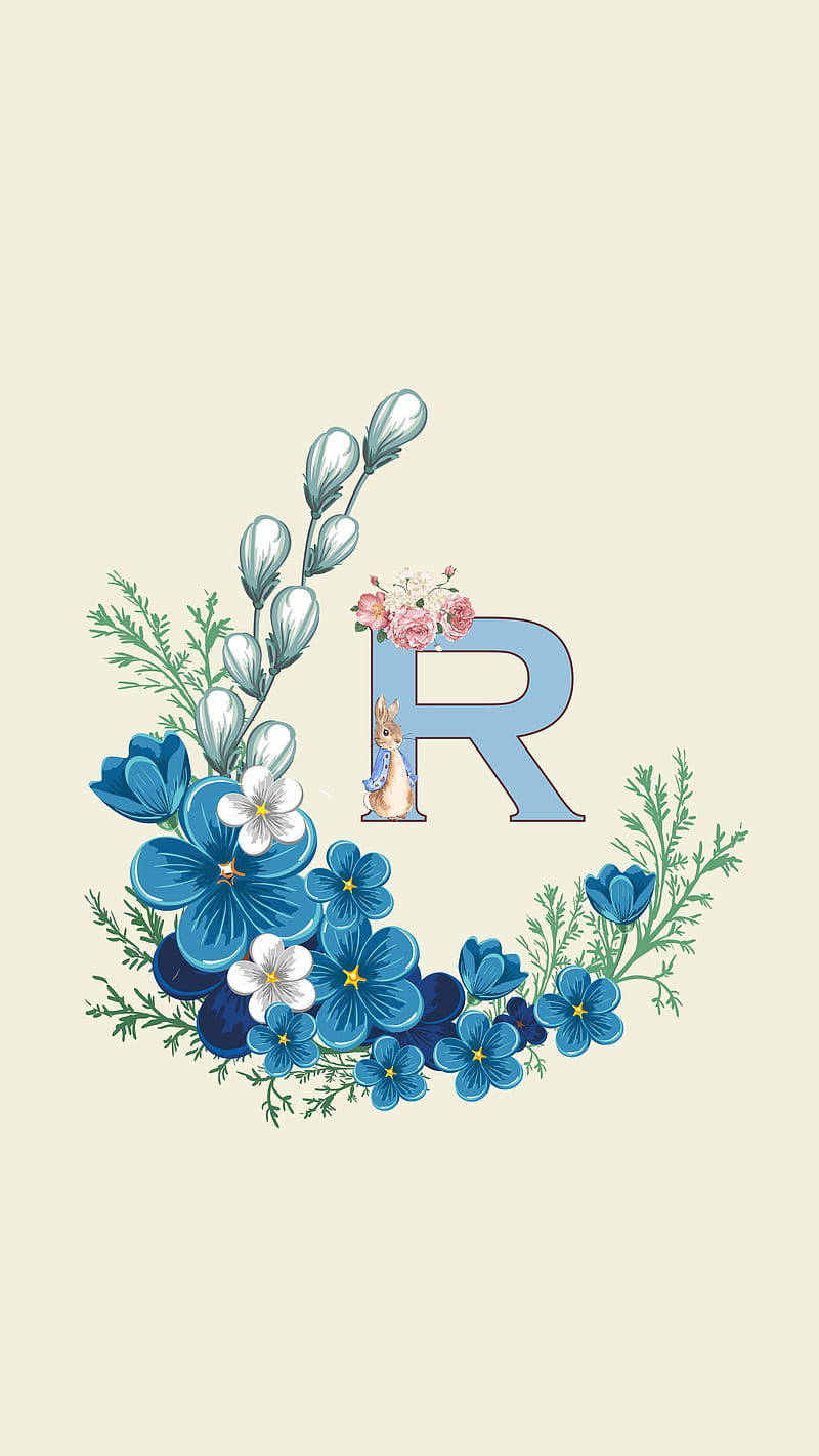 Letter R Blue Flowers Wallpaper