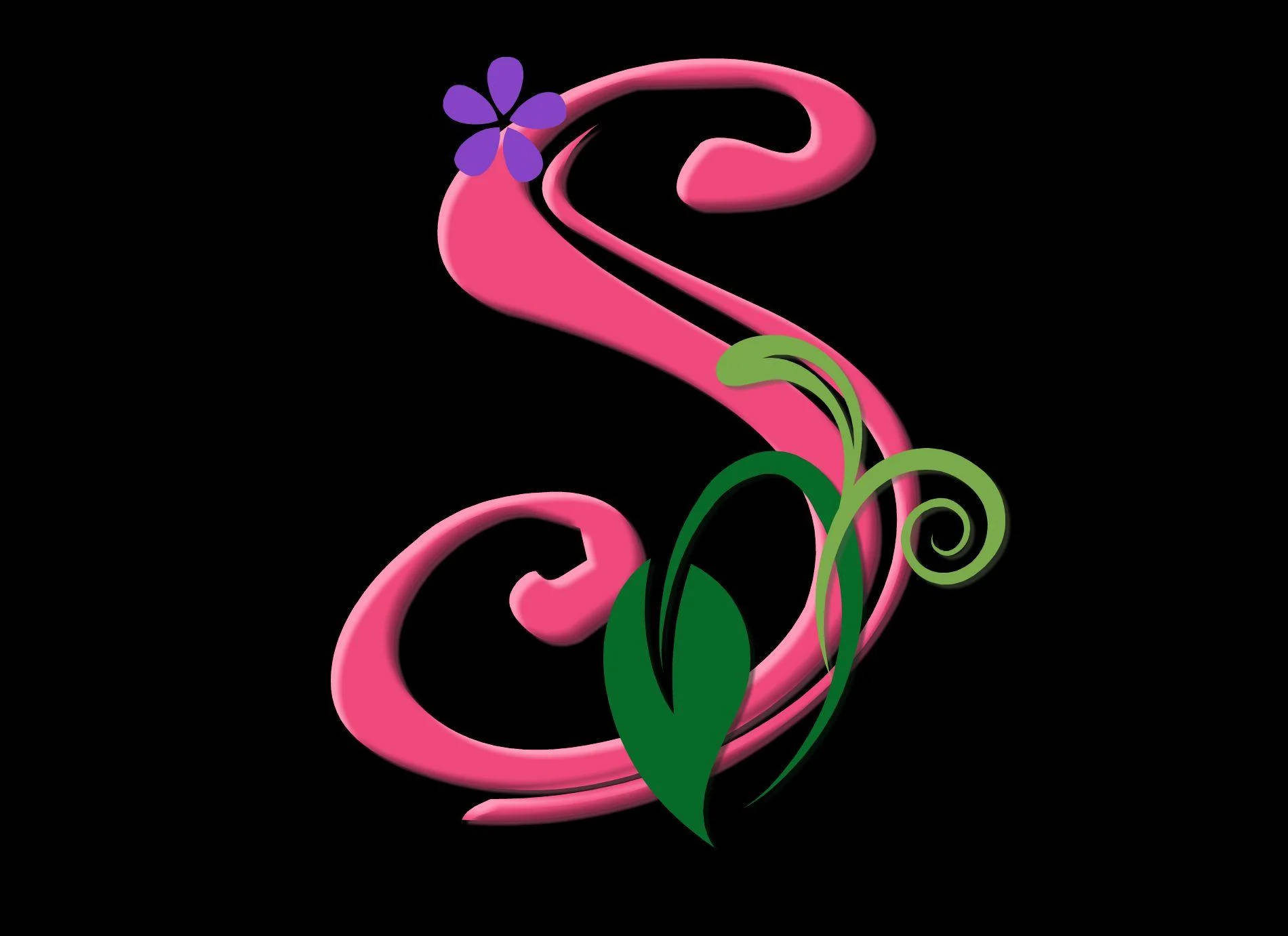 Letter S With Flower And Leaf