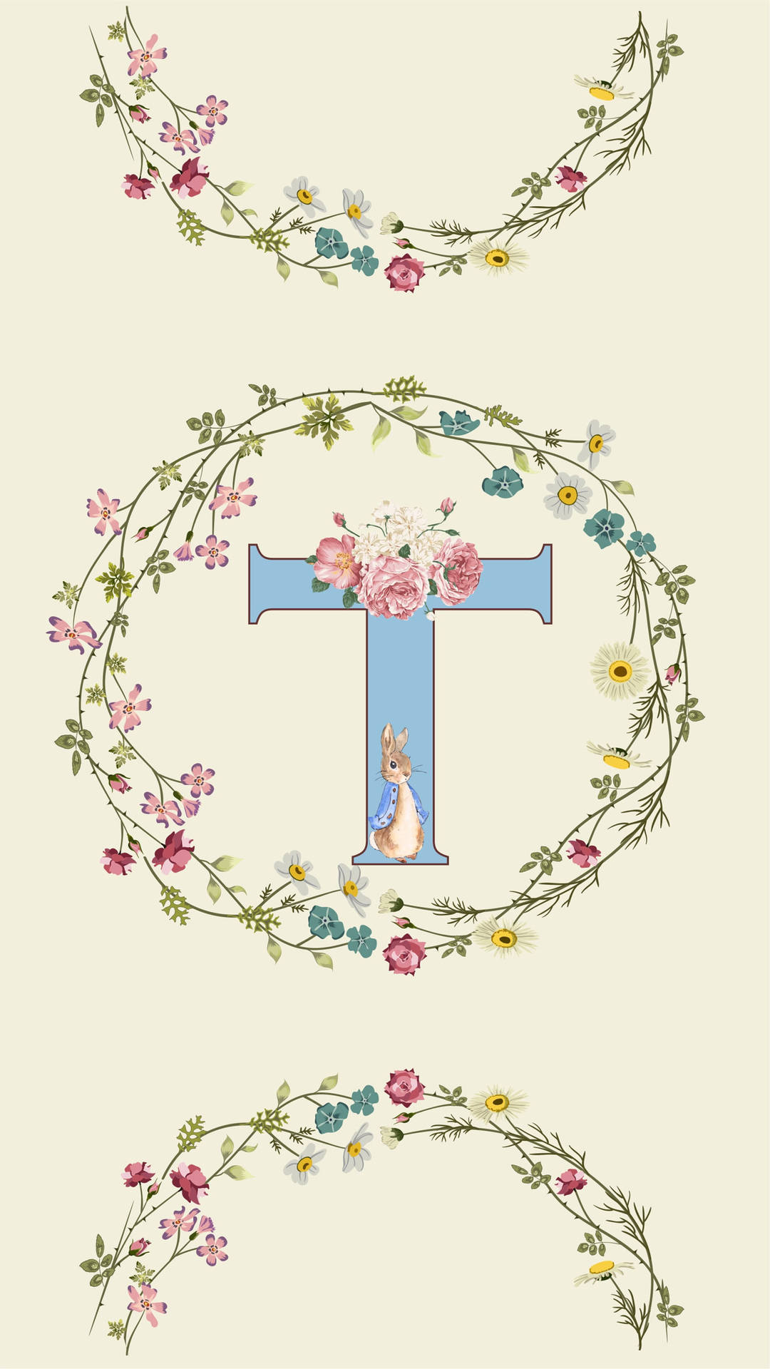 Letter T Peter Rabbit Flower Wallpaper