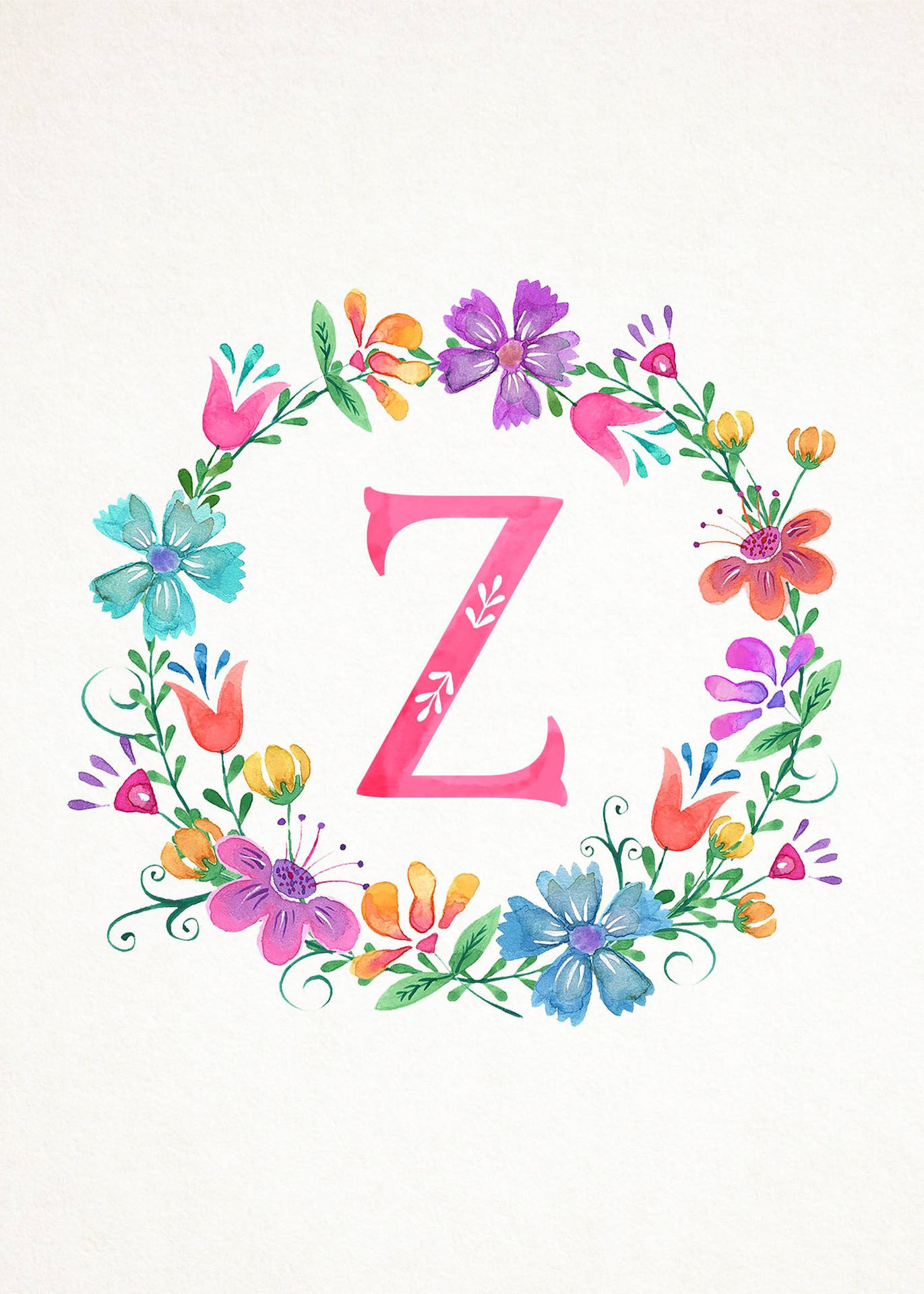 Letter Z With Colorful Flower Art Wallpaper
