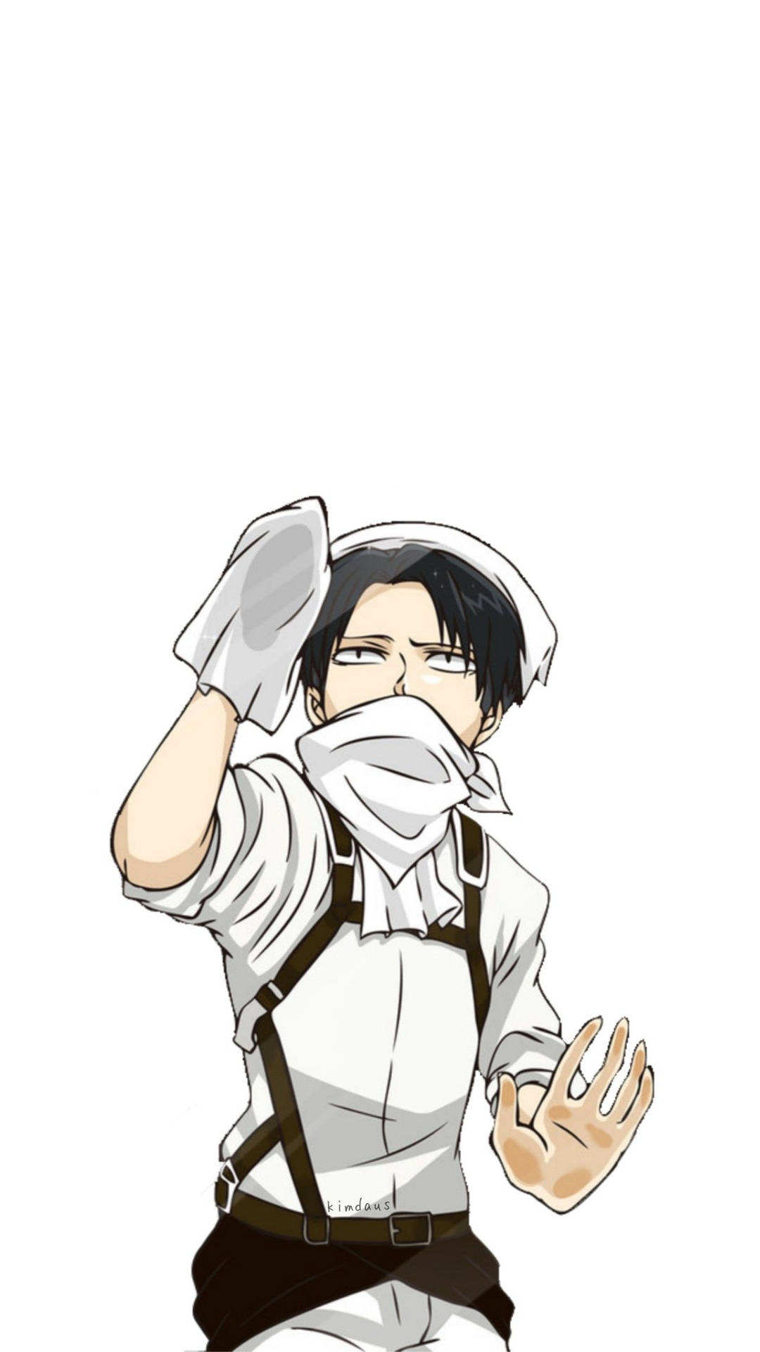 Levi Ackerman cleaning a phone's screen wallpaper.