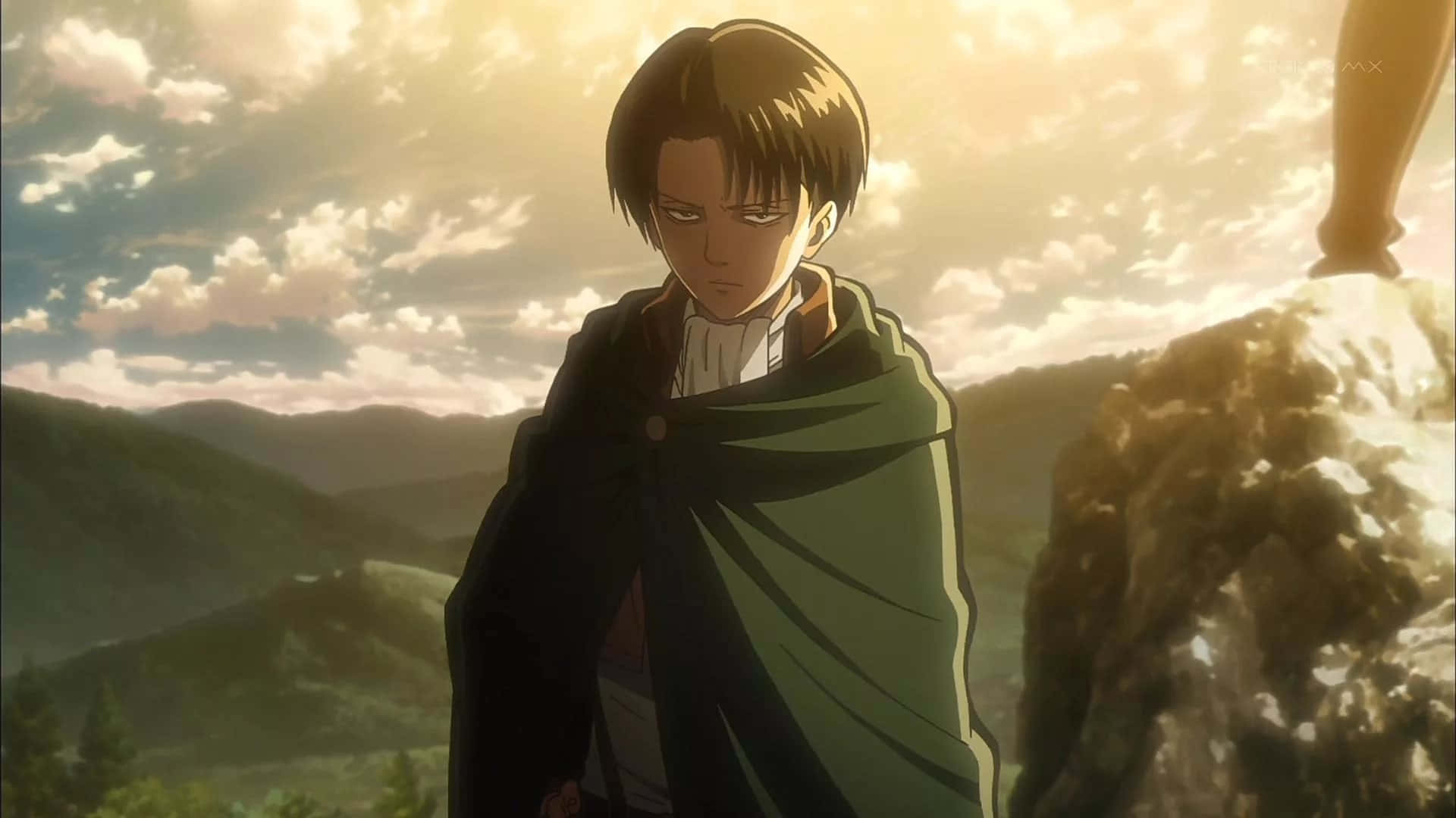 Tatapan Intens Dari Levi Ackerman Wallpaper