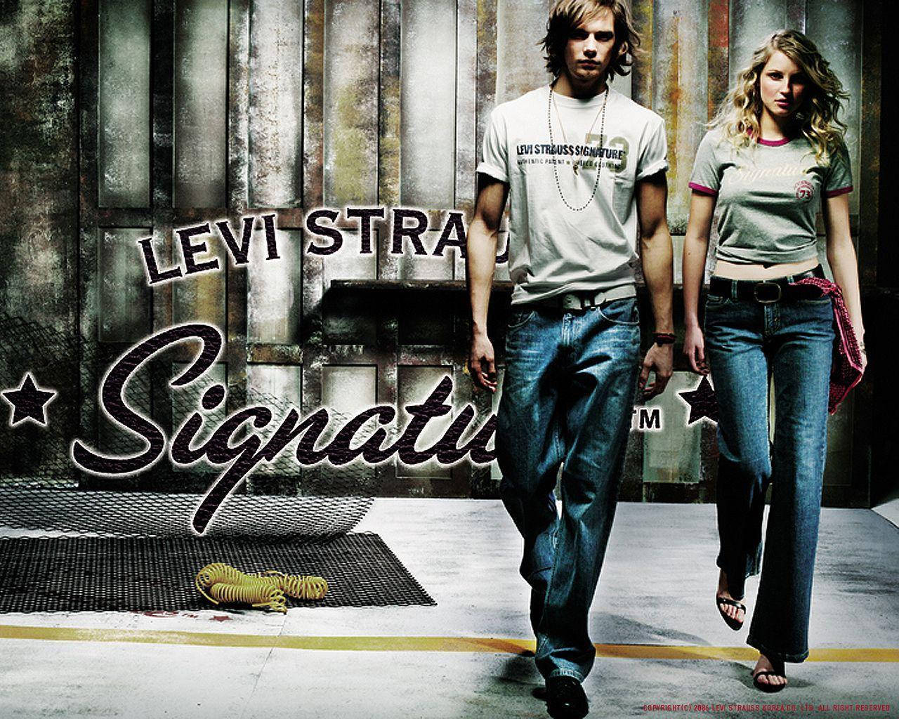 Levi Couple Wearing Denim Jeans Background