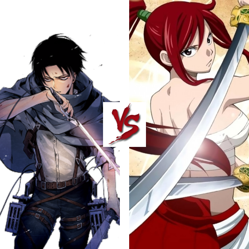 Download Levivs Erza Anime Showdown | Wallpapers.com